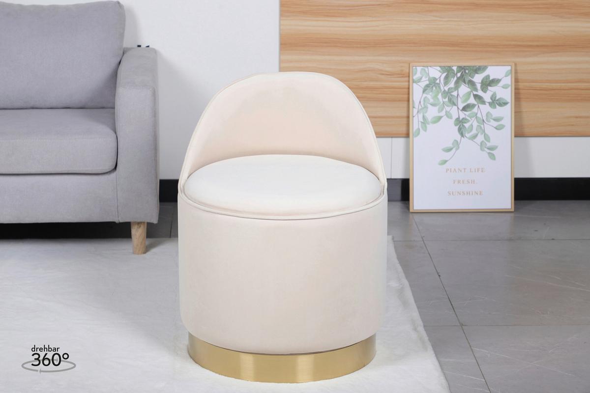 DREHHOCKER VIKTOR 125 - Beige/Goldfarben, Design, Textil/Metall (52/68cm) - Kayoom