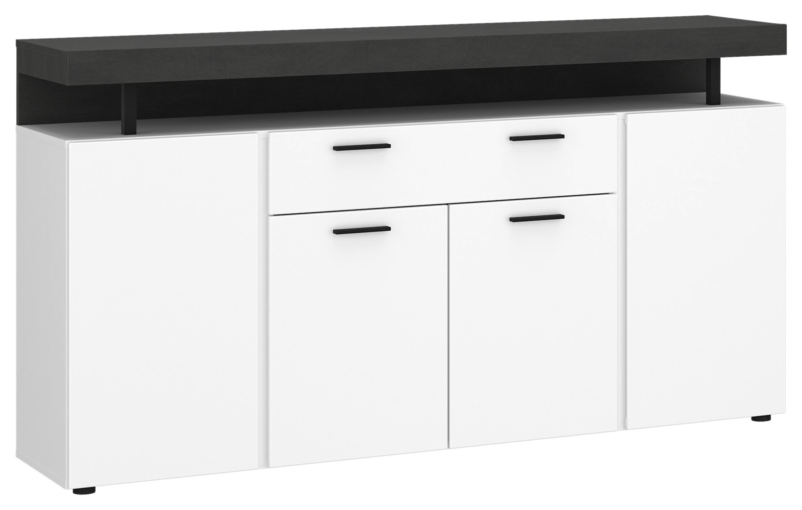 Komoda Fly, Bela, Temno Siva - temno siva/črna, Trend, umetna masa/leseni material (164/90/39,6cm)