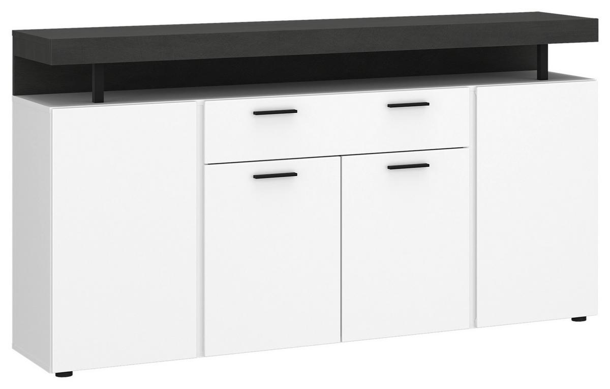 Komoda Fly, Bela, Temno Siva - temno siva/črna, Trend, umetna masa/leseni material (164/90/39,6cm)