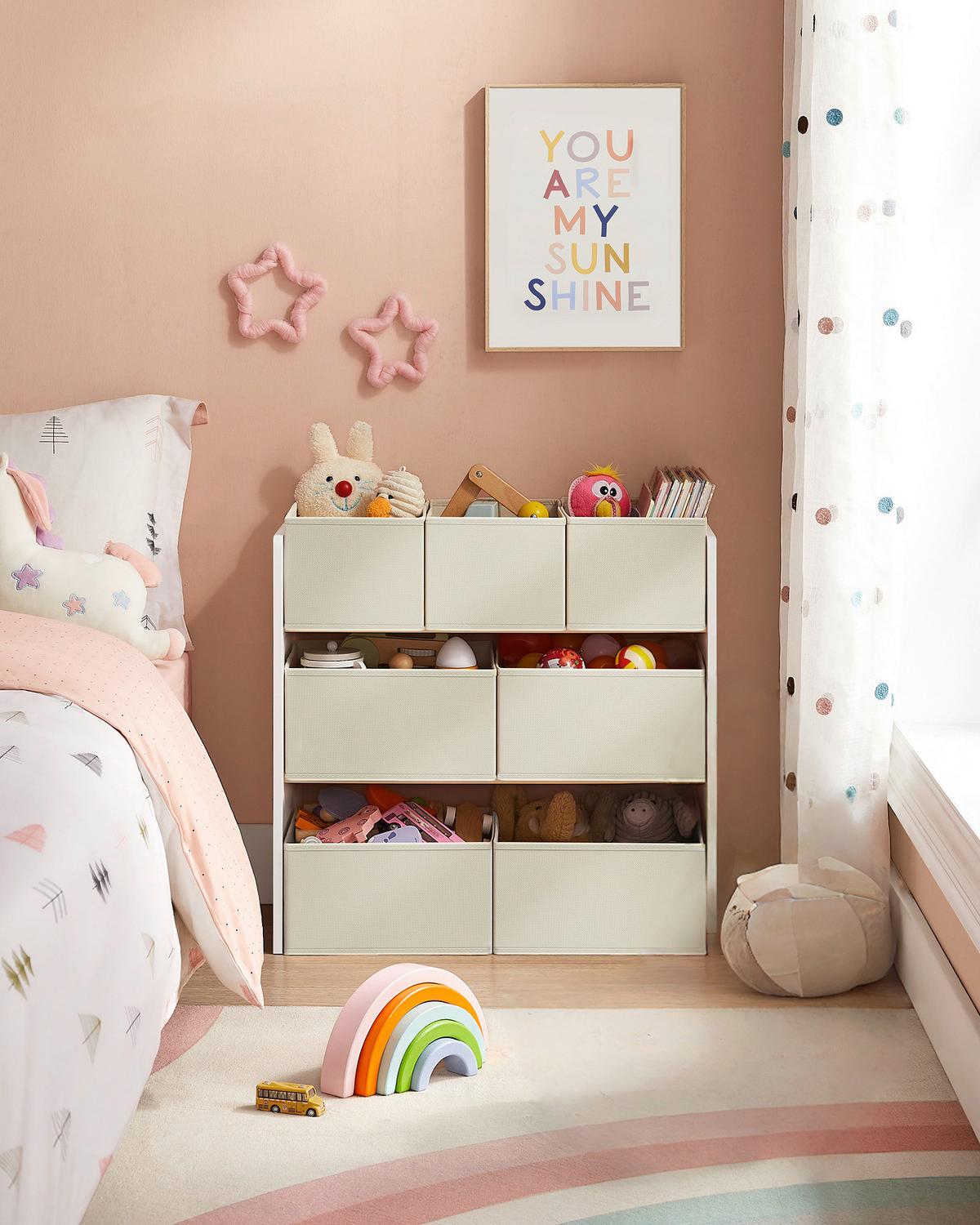 Kinderregal in Weiß, Beige ca. 62,5x60x29,5 cm - Beige/Weiß, MODERN, Holzwerkstoff/Textil (62,5/60/29,5cm) - MID.YOU
