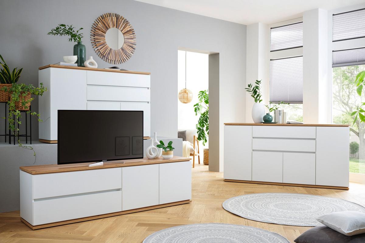 KOMODA NISKA YAMAEL - biały/czarny, Design, materiał drewnopochodny/tworzywo sztuczne (184/54/42cm) - Xora