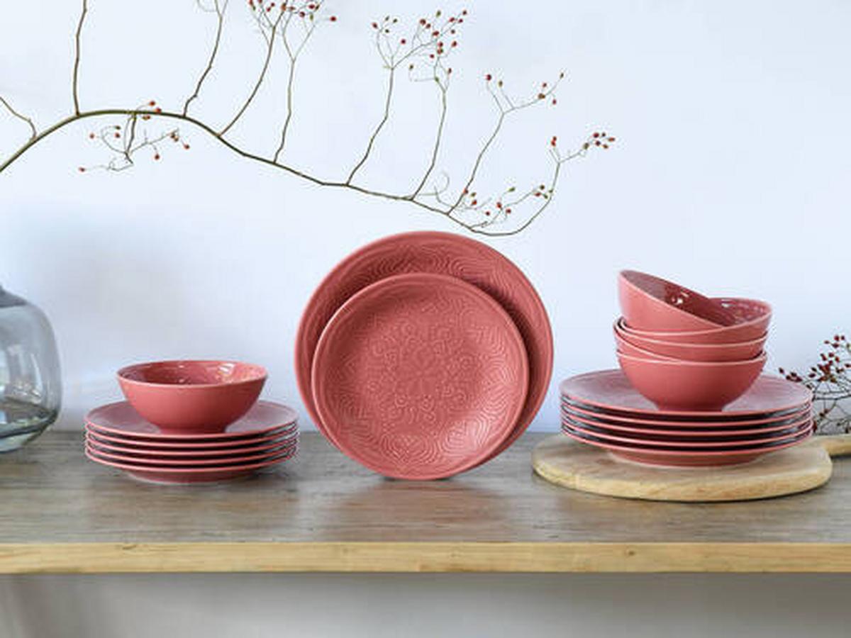 Jedilni Servis Orient Mandala, 18-Delni - temno roza, Trend, keramika - Creatable