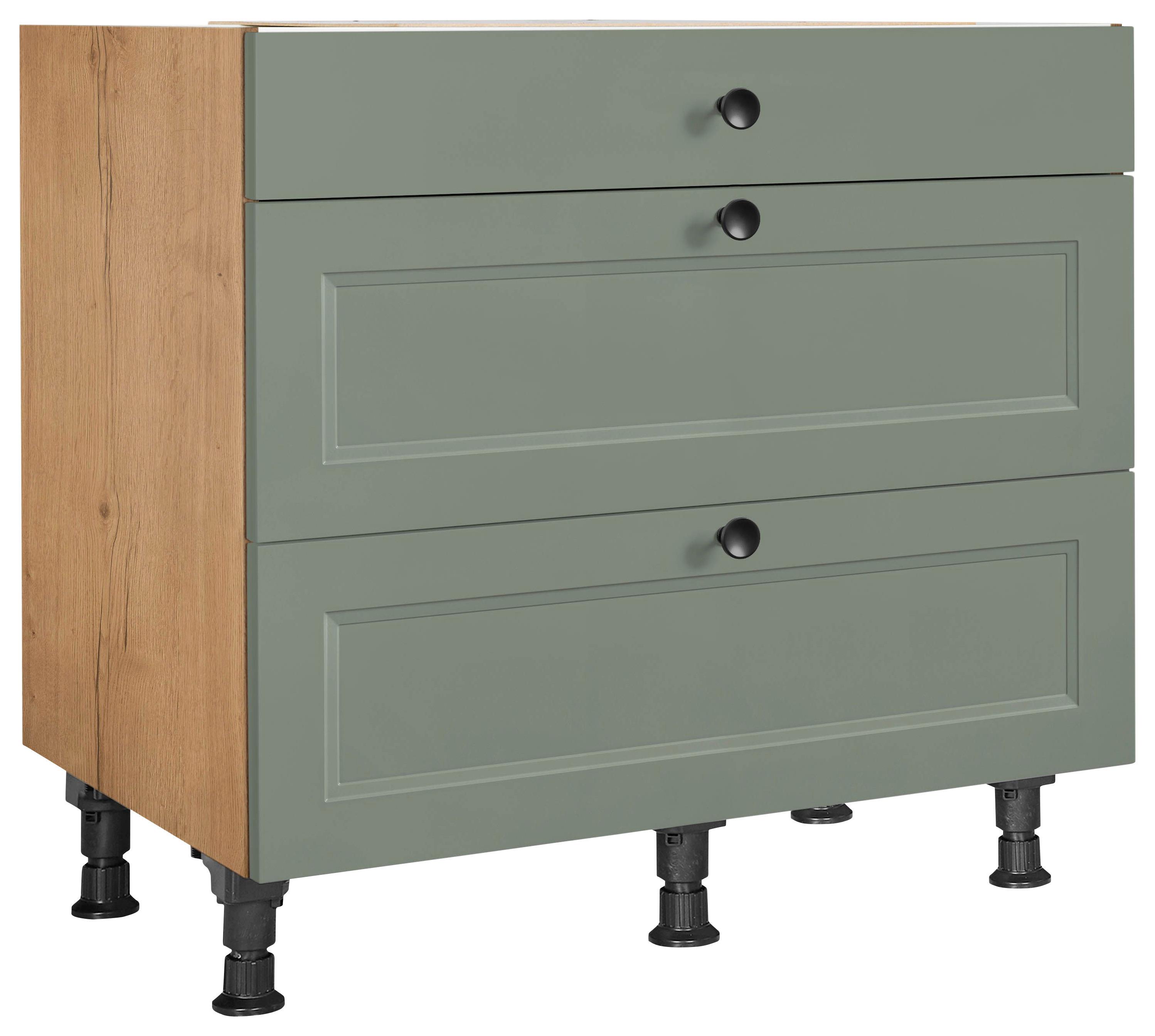 Schubkastenunterschrank Cascada Grün - Eichefarben/Schwarz, MODERN, Holzwerkstoff/Metall (90/87/56cm) - Nobilia