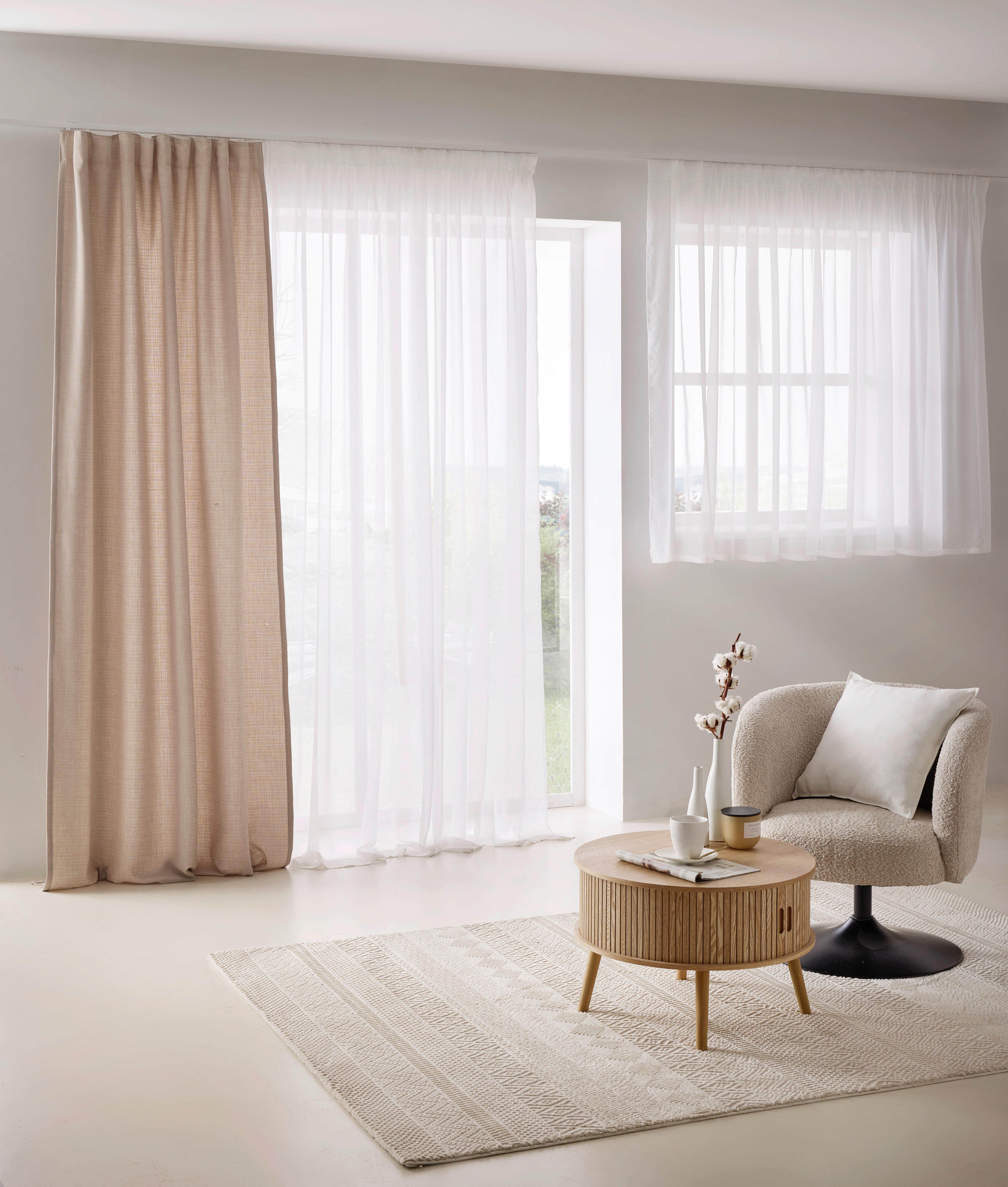 GARDINLÄNGD LEO -AKT- -EXT- - sandfärgad, textil (135/255cm) - Premium Living