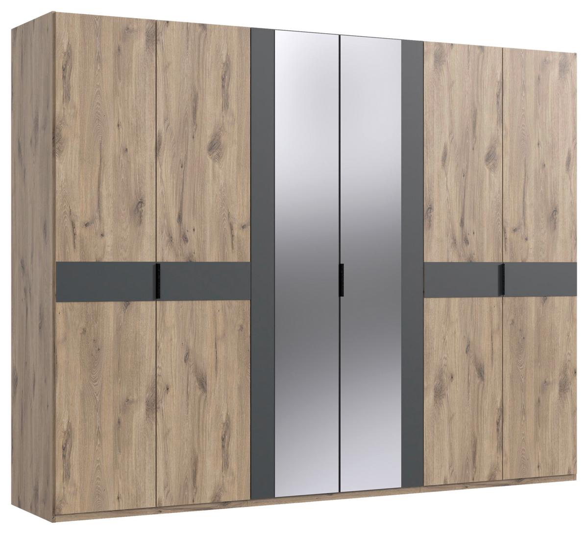 Drehtürenschrank Bergamo Graphit-/Eichefarben - Eichefarben/Graphitfarben, KONVENTIONELL, Glas/Holzwerkstoff (270/208/58cm) - Based