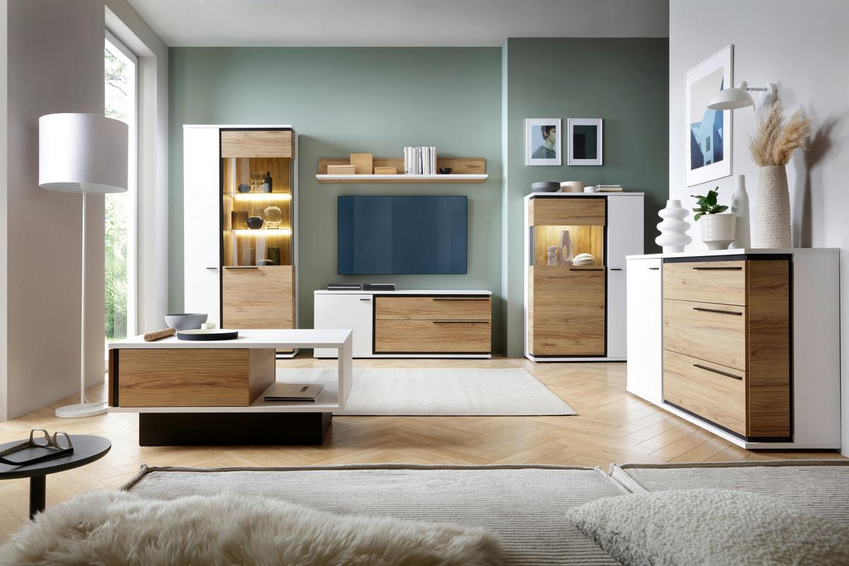 Komoda Salinas - bijela/boje hrasta, Trend, drvni materijal/plastika (93/139,8/37cm) - Modern Living