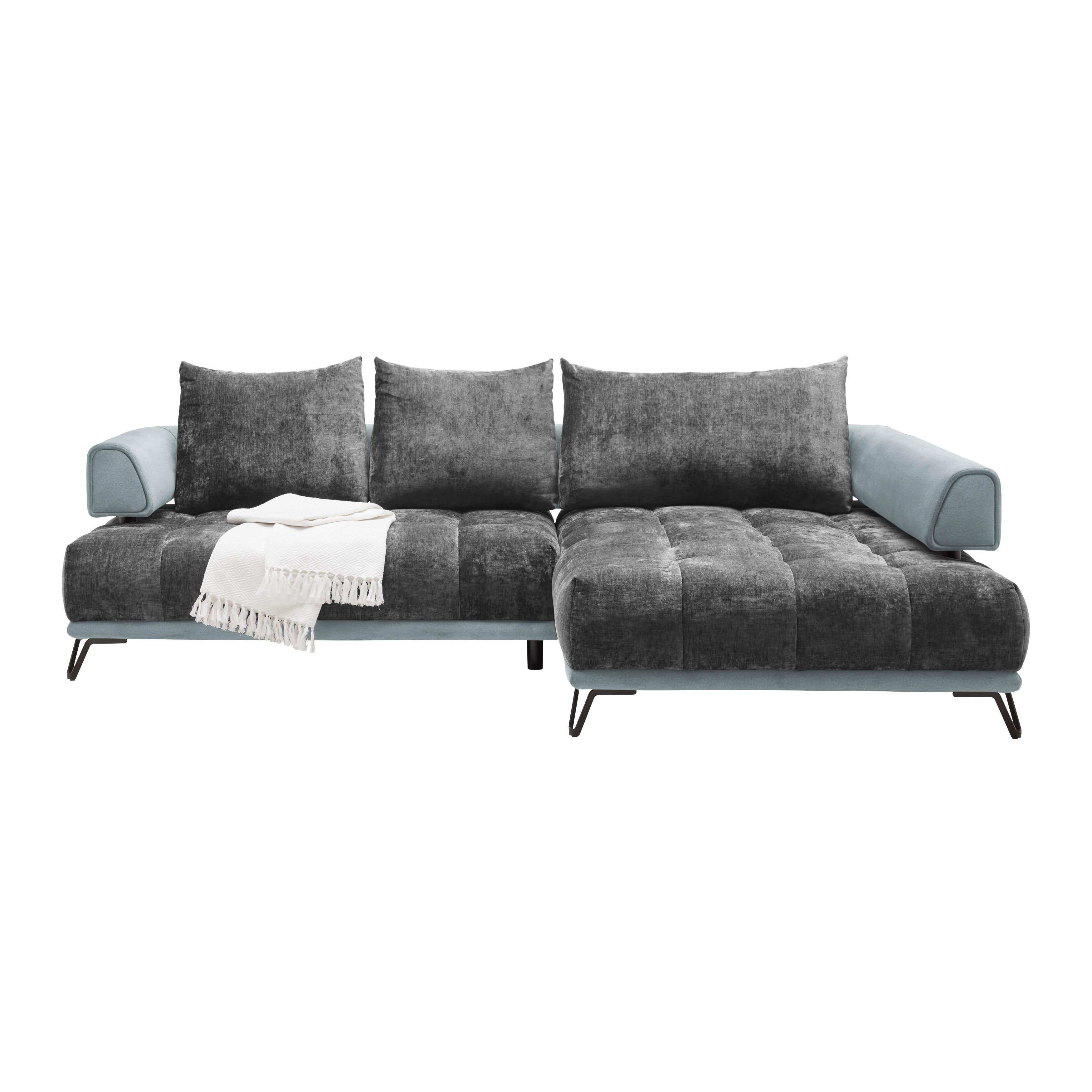 Ecksofa Morgan Silberfarben - Silberfarben/Schwarz, MODERN, Textil/Metall (262/67-87/184cm) - Mömax
