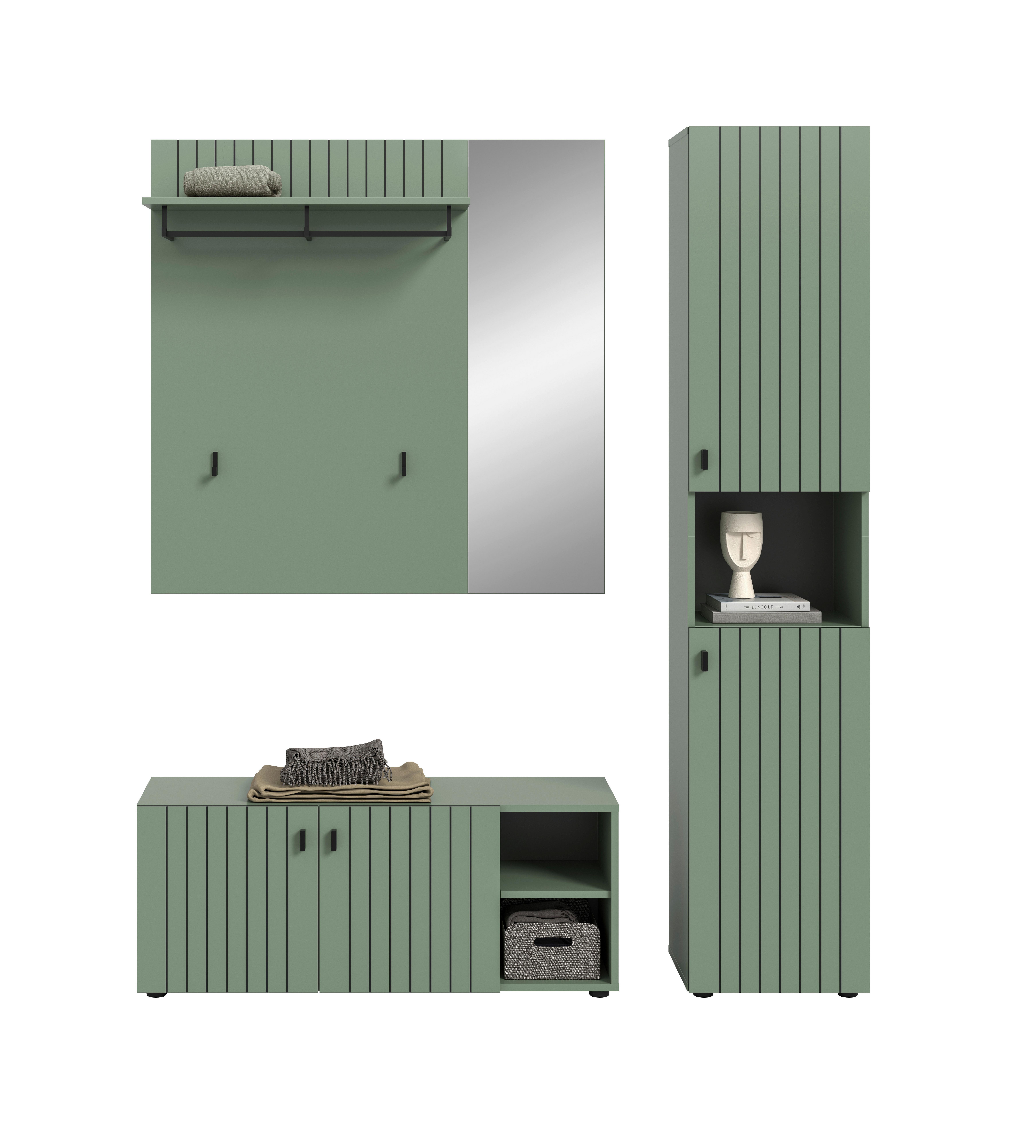 Predsoba Station, Sivozelena, 3-Delna - sivozelena, Design, leseni material (161/192/37cm) - MID.YOU