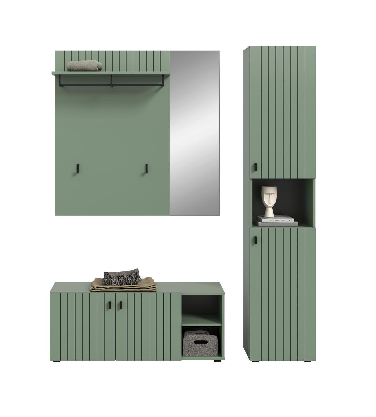 Predsoba Station, Sivozelena, 3-Delna - sivozelena, Design, leseni material (161/192/37cm) - MID.YOU