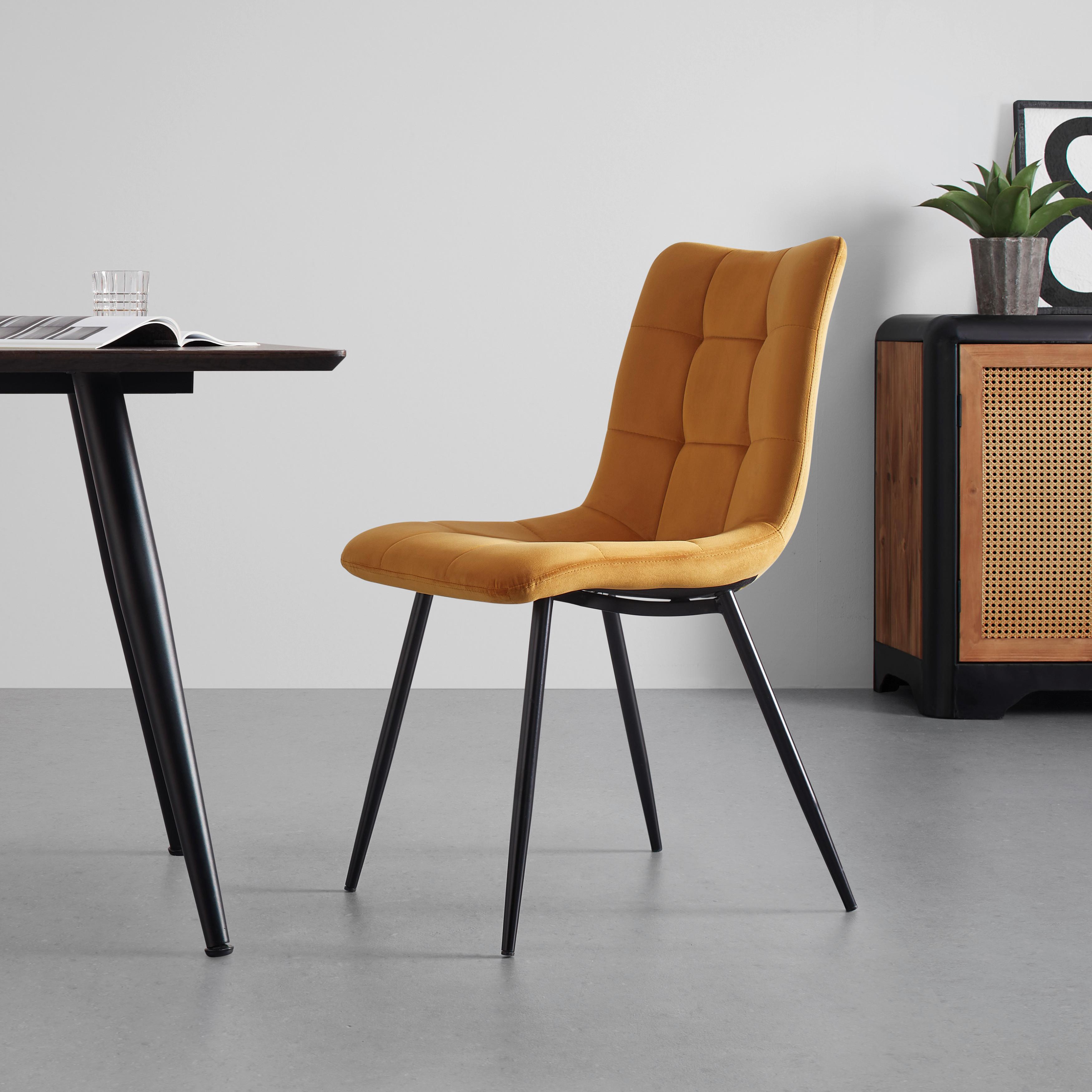 Stuhl "Suri", Samtbezug, gelb, Gepolstert - Gelb/Schwarz, MODERN, Holz/Textil (46/87/59cm) - Bessagi Home