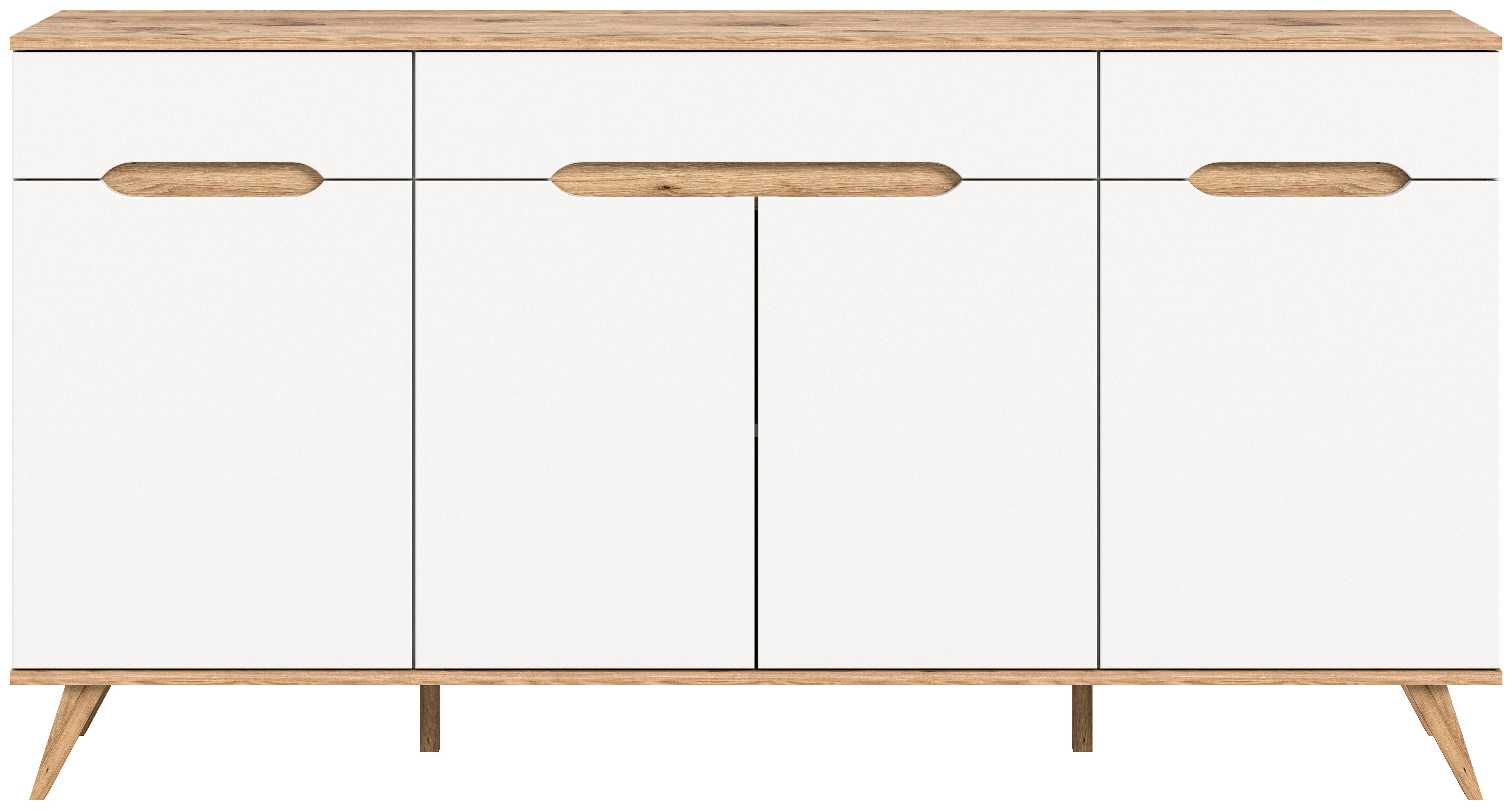 Komoda Stockholm, Barva Hrasta, Bela - barve hrasta/bela, Design, leseni material (185/95/40cm) - MID.YOU
