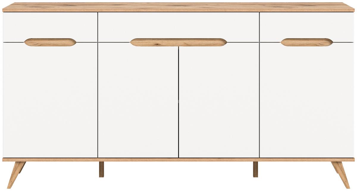 Komoda Stockholm, Barva Hrasta, Bela - barve hrasta/bela, Design, leseni material (185/95/40cm) - MID.YOU