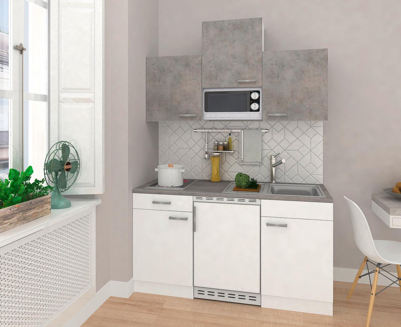 Miniküche mit Kühlschrank und Mikrowelle B: 150 cm Grau/Weiß - Alufarben/Weiß, KONVENTIONELL, Holzwerkstoff/Kunststoff (150cm) - Respekta
