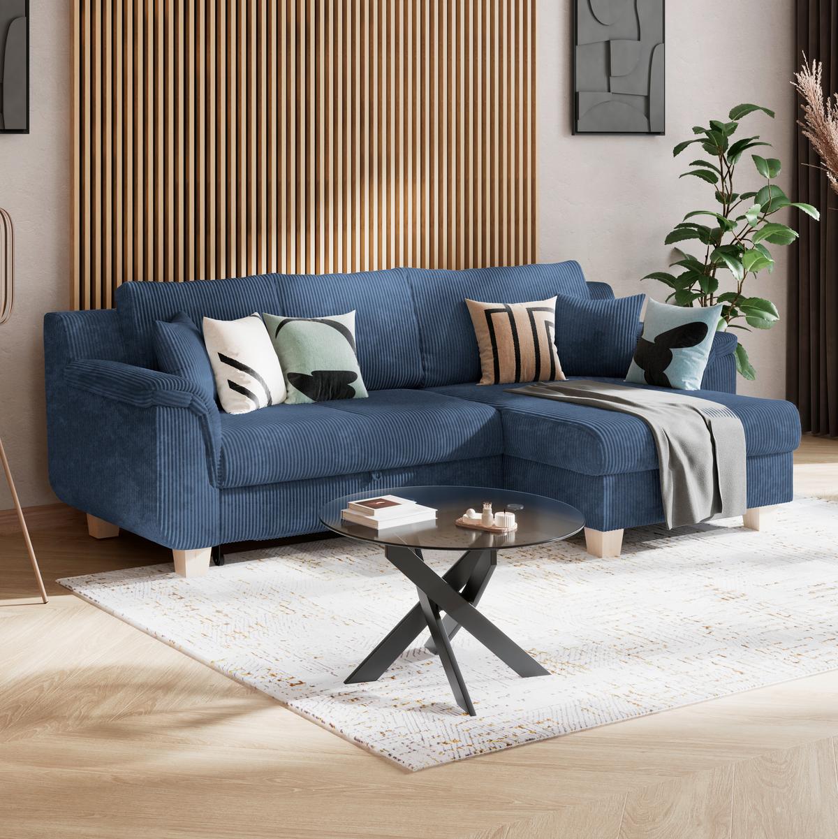 Colţar ALEX - albastru închis, Modern, textil (246/88cm) - Modern Living