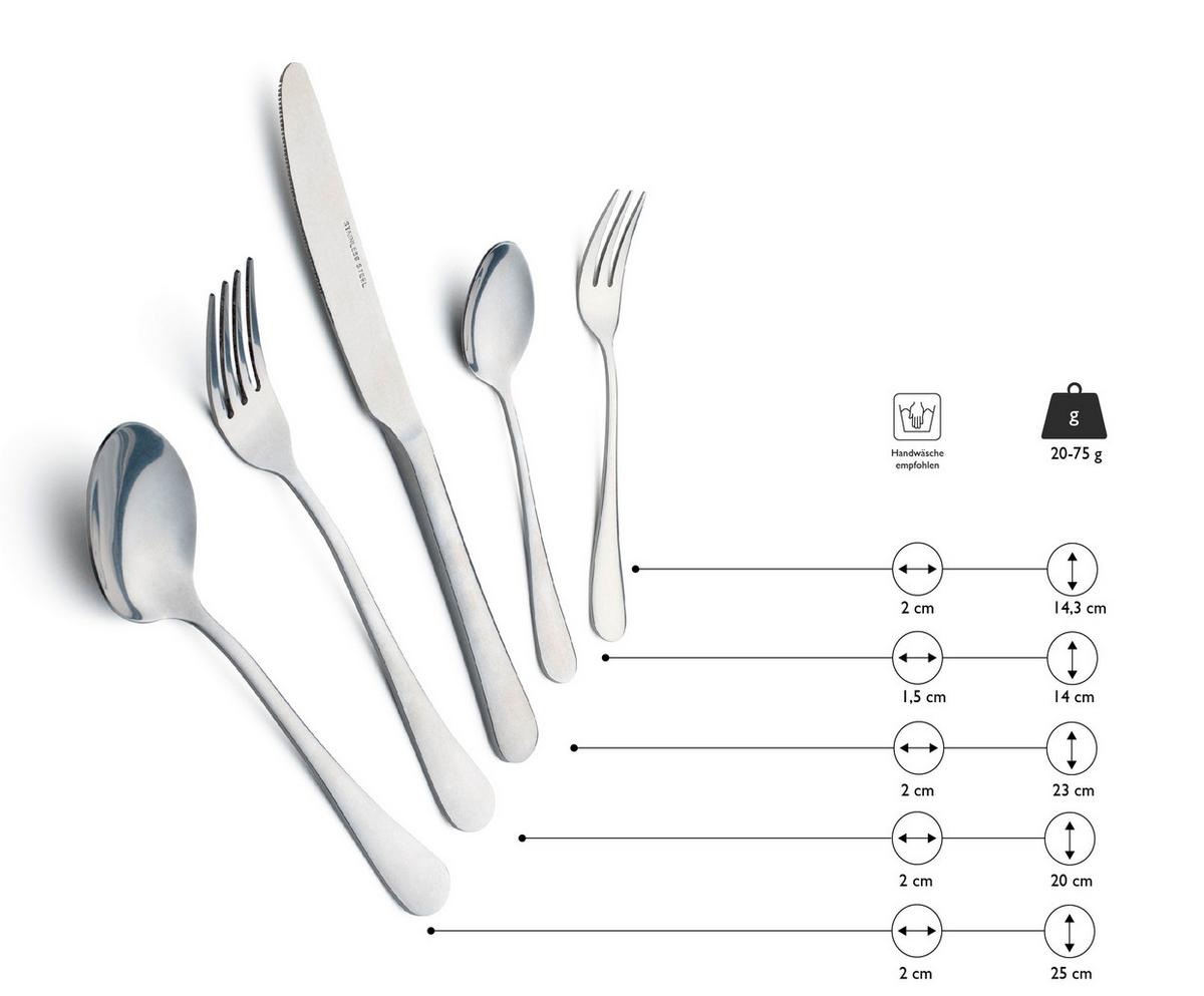 Besteckset Stonewashed Silberfarben 30-teilig - Silberfarben, Basics, Metall - Echtwerk