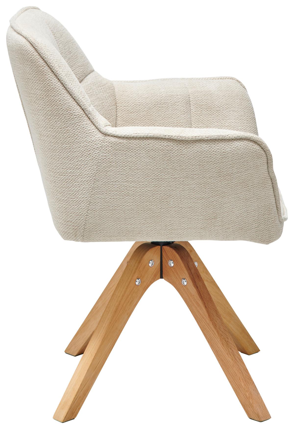KRZESŁO Z PODŁOKIETNIKAMI KERRY - beżowy/kolor dębowy, Lifestyle, drewno/tkanina (61/85/63cm) - MID.YOU