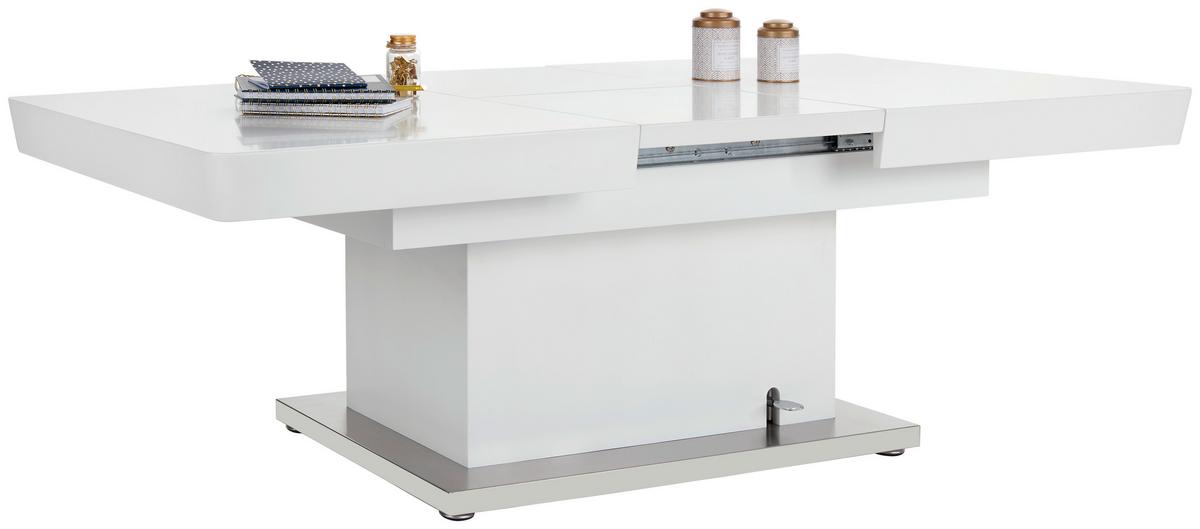Klubska Miza Manchester, Bela, Raztegljiva, Nastavljiva - barve nerjavečega jekla/bela, Moderno, kovina/leseni material (120-160/50-78/80cm)