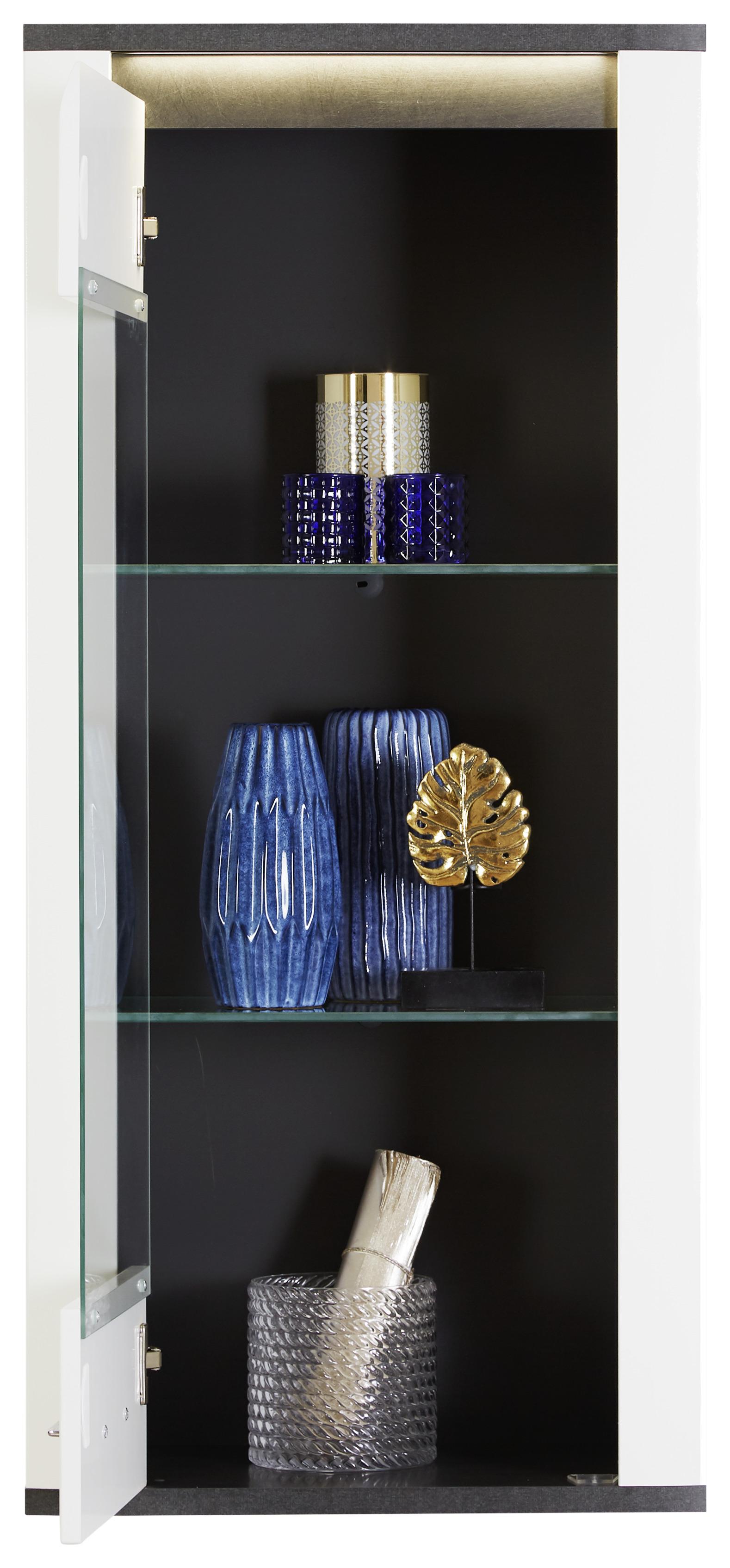Viseća Vitrina Alassio - bijela/boje grafita, Moderno, staklo/drvni materijal (54,7/118,5/34cm) - Modern Living