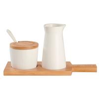 Milch- und Zucker-Set in Naturfarben/Weiß - Naturfarben/Weiß, MODERN, Naturmaterialien/Keramik - Zandiara