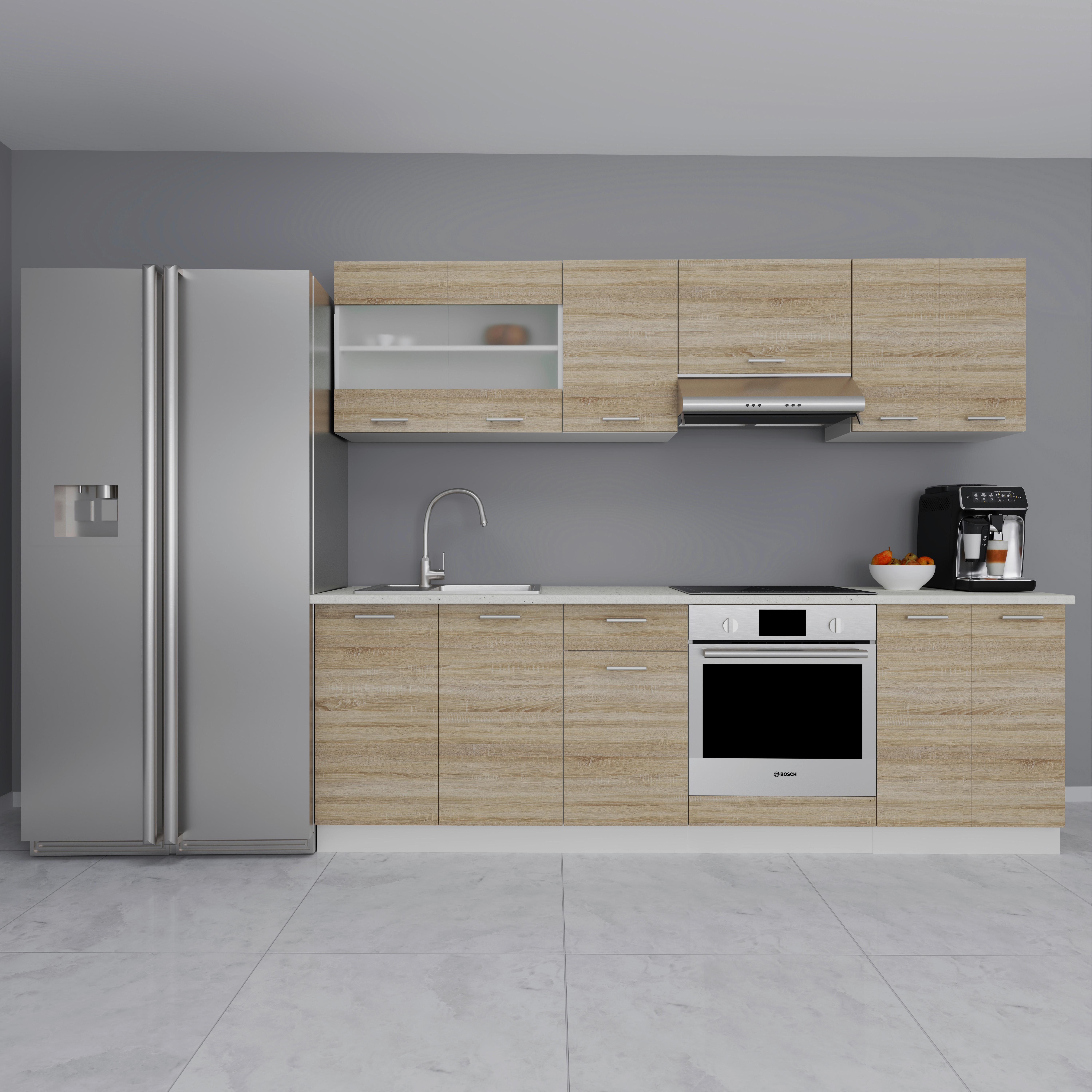 Kuhinjski Blok Brez Aparatov Esilo, Hrast, Bela - bela/barve aluminija, Konvencionalno, kovina/leseni material (240cm) - MID.YOU