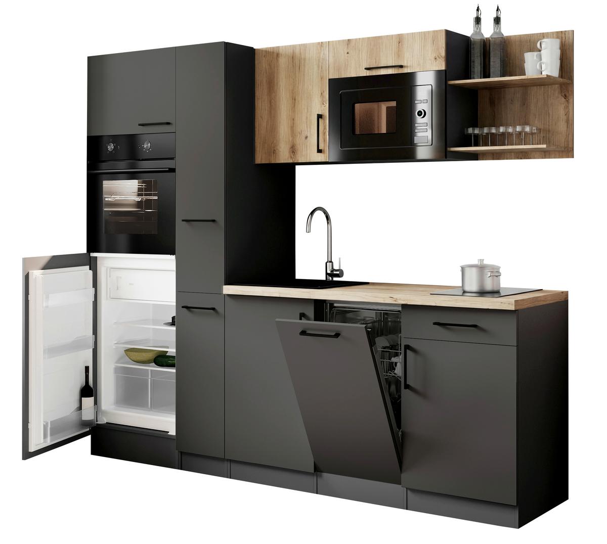 Küchenblock Oliver m. Geräten Grau - Eiche Artisan/Grau, Trend, Holzwerkstoff/Metall (235cm) - Respekta