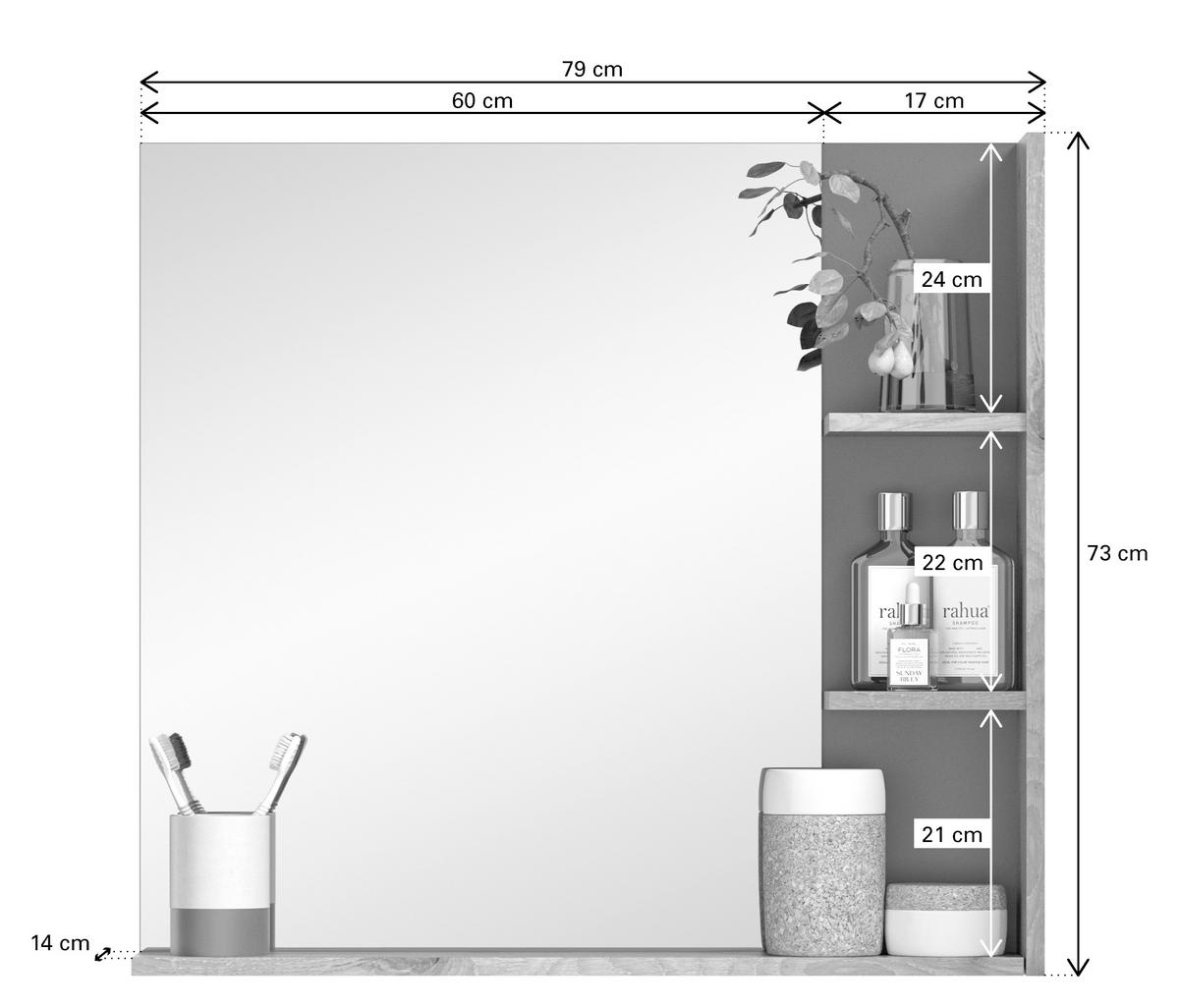 Wandspiegel Mason ca. 79x73 cm Eiche/Grau - Eichefarben/Grau, MODERN, Glas/Holzwerkstoff (79/73/13cm) - MID.YOU