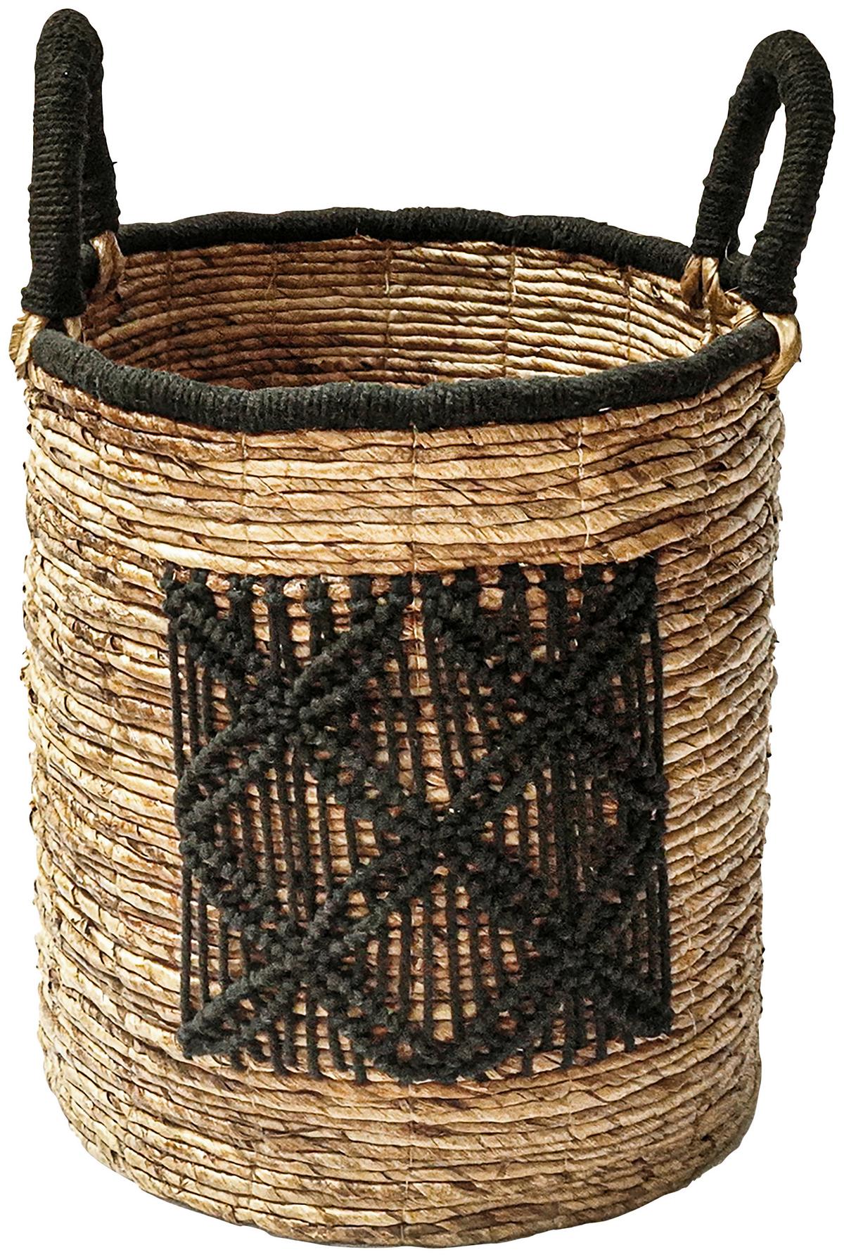 Kosár Yuna-L - natúr színű/fekete, Modern, textil/természetes anyagok (41/45-55cm) - Premium Living