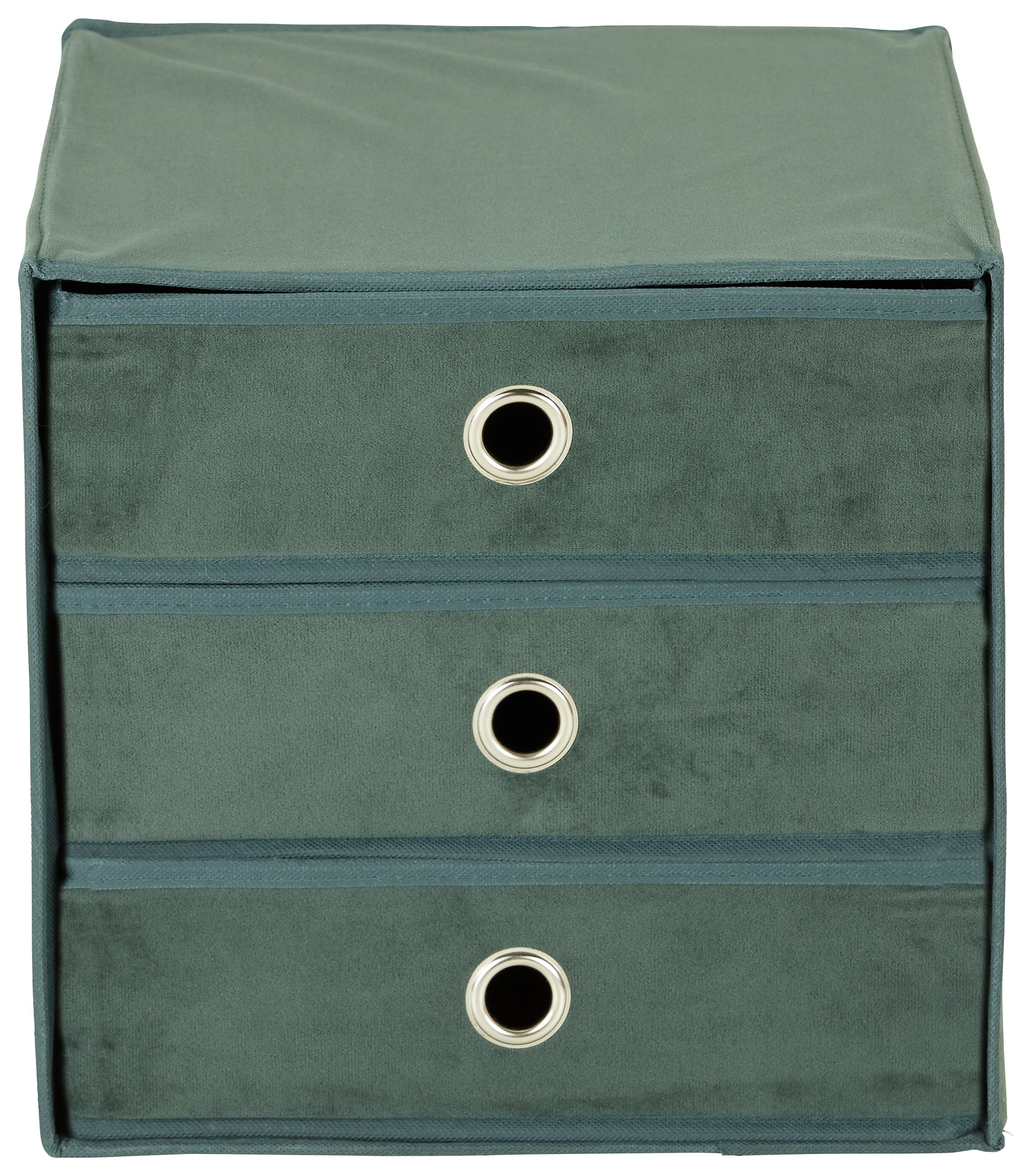 Schubladenbox Mona aus Samt in Dunkelgrün - Dunkelgrün, Karton/Textil (32/31,5/32cm) - Modern Living