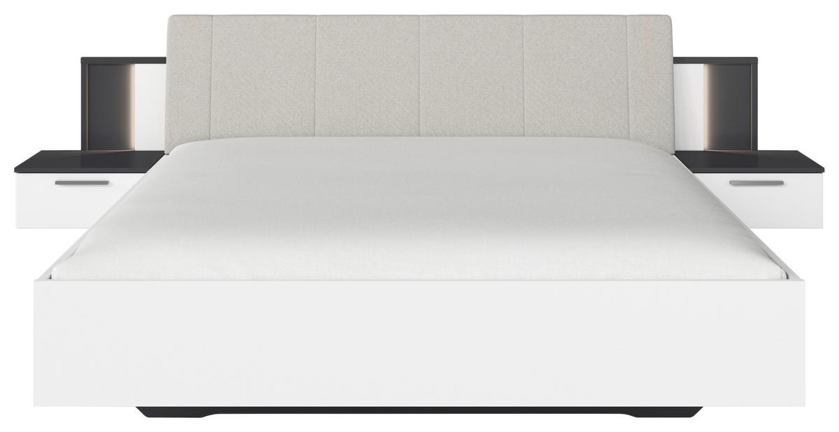 Bettanlage Caspio Grau/Weiß ca. 180x200cm - Weiß/Grau, KONVENTIONELL, Holzwerkstoff/Textil (180/200cm) - Premium Living