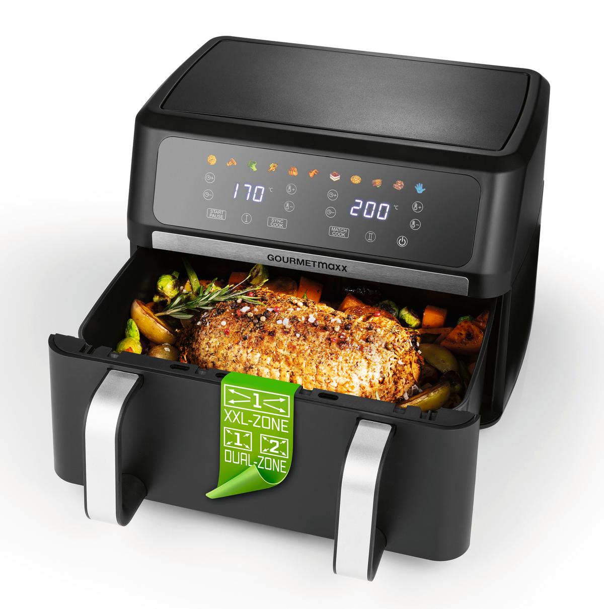 Heißluftfritteuse Gourmetmaxx Schwarz max. 2400 Watt - Edelstahlfarben/Schwarz, Basics, Kunststoff/Metall (40,5/35,4/29cm)