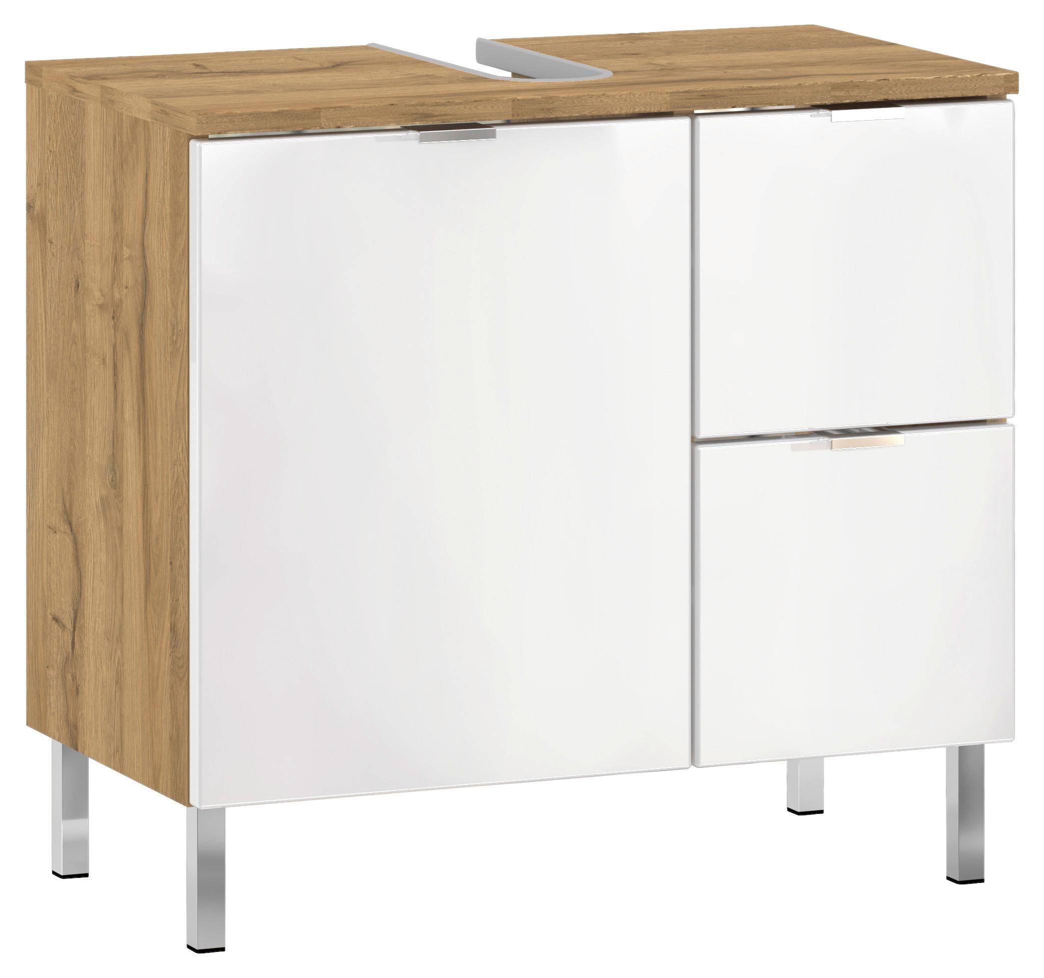 Waschbeckenunterschrank GW-Mau resa ca.60x56x34cm Eiche/Weiß - Chromfarben/Eichefarben, KONVENTIONELL, Holzwerkstoff/Metall (60/56/34cm) - Germania