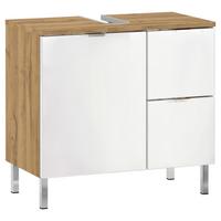 Waschbeckenunterschrank GW-Mau resa ca.60x56x34cm Eiche/Weiß - Chromfarben/Eichefarben, KONVENTIONELL, Holzwerkstoff/Metall (60/56/34cm) - Germania