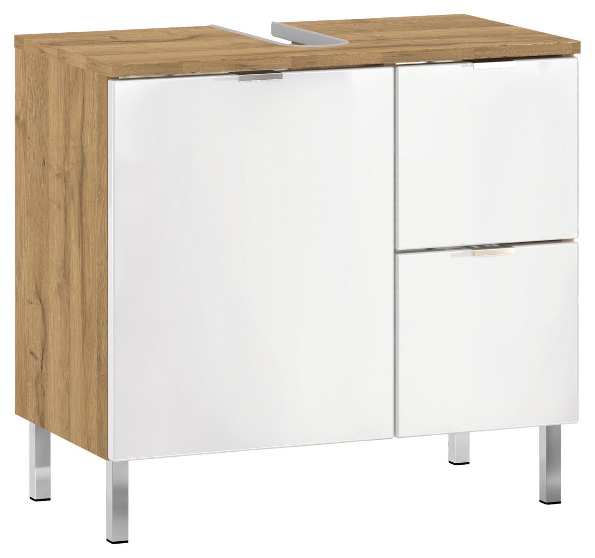 Waschbeckenunterschrank GW-Mau resa ca.60x56x34cm Eiche/Weiß - Chromfarben/Eichefarben, KONVENTIONELL, Holzwerkstoff/Metall (60/56/34cm) - Germania