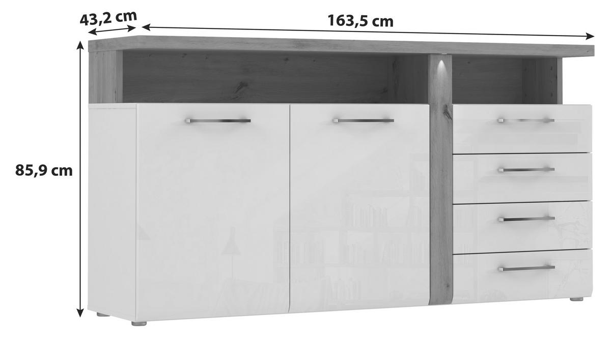Comodă cu uși VIOLA - alb/culoare lemn stejar, Modern, plastic/metal (163,2/85,9/43,2cm) - Premium Living