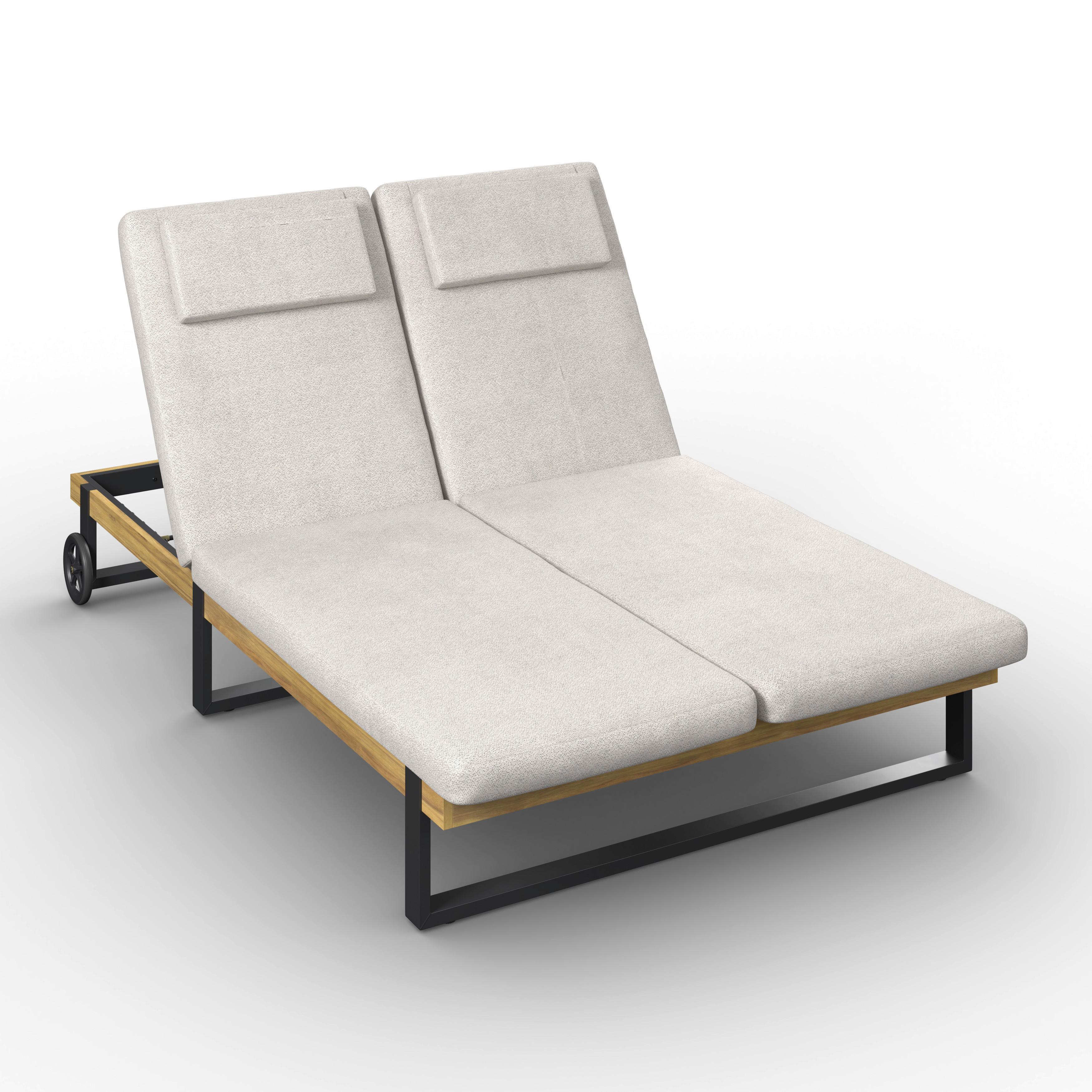 Gartenliege Elenyi creme/grau Metall/Outdoorstoff/Holz - Greige, MODERN, Holz/Textil (130/95/200cm) - Bessagi Garden
