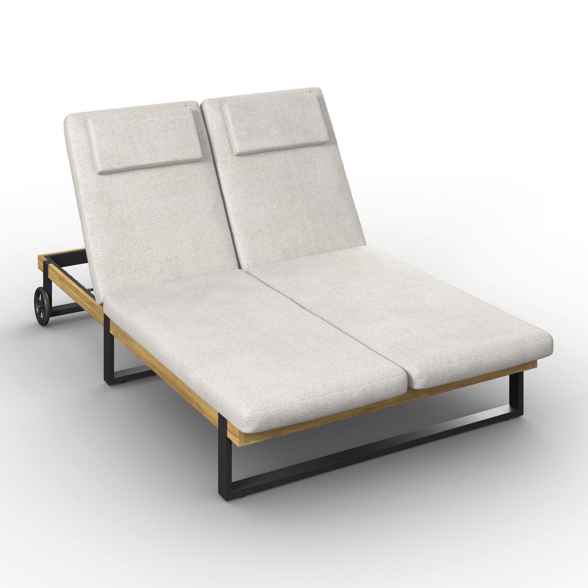 Gartenliege Elenyi creme/grau Metall/Outdoorstoff/Holz - Greige, MODERN, Holz/Textil (130/95/200cm) - Bessagi Garden