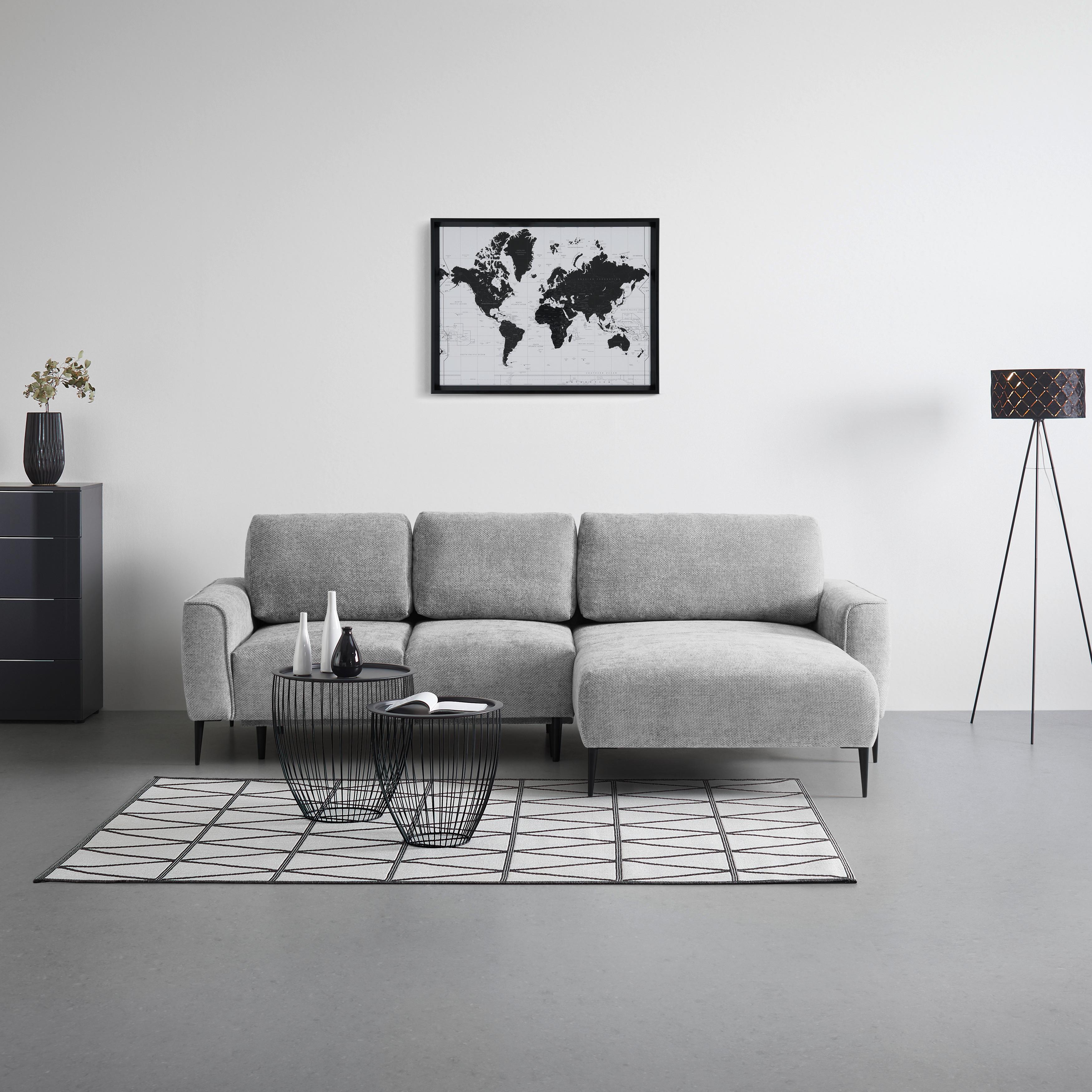 Ecksofa Custom Silberfarben - Hellgrau/Schwarz, MODERN, Textil/Metall (255/164cm) - Mömax