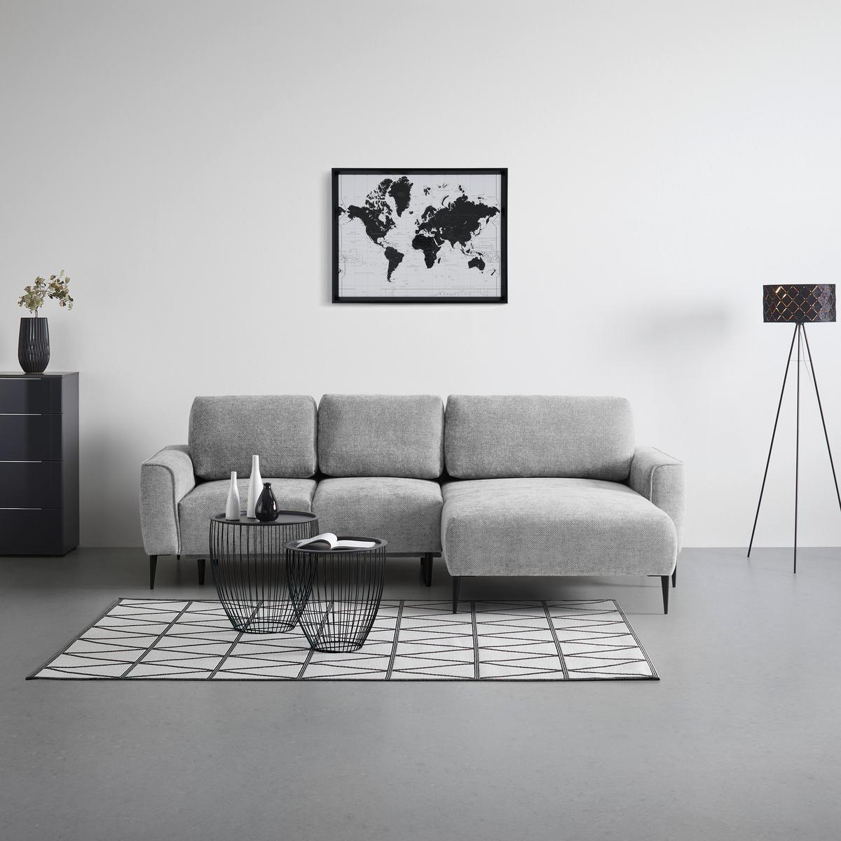 Ecksofa Custom Silberfarben - Hellgrau/Schwarz, MODERN, Textil/Metall (255/164cm) - Mömax