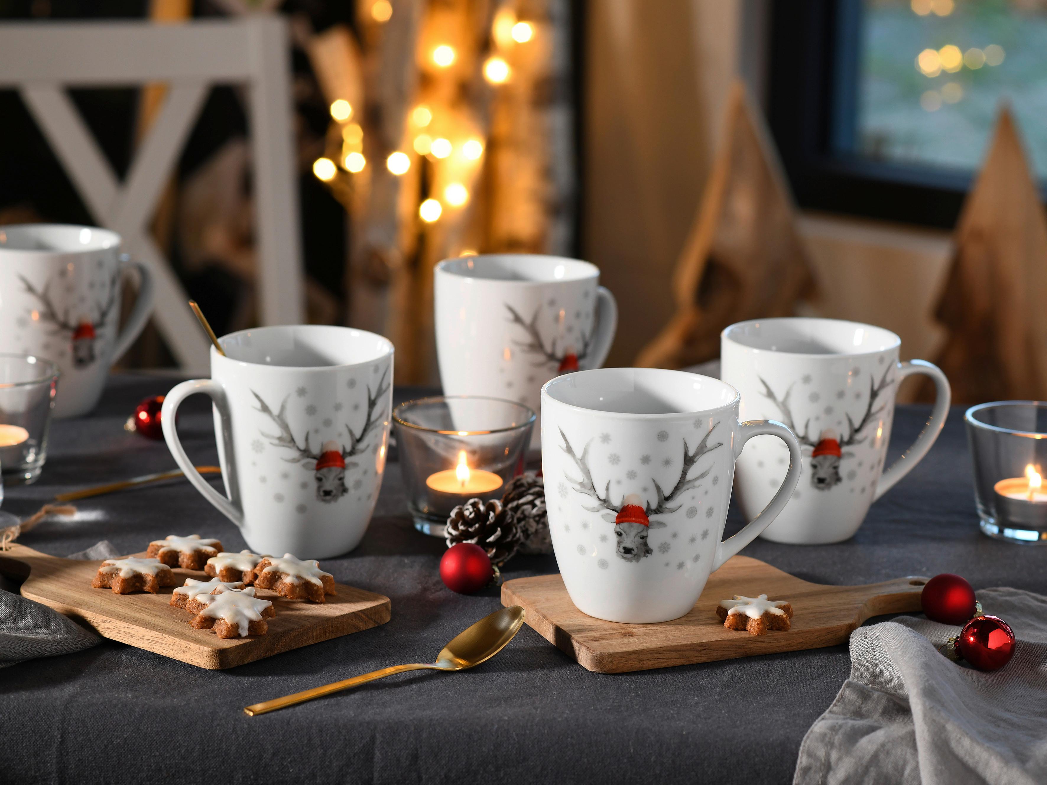 Set Skodelic Christmas Reindeer, 6-Delni - bela, Basics, keramika - Creatable