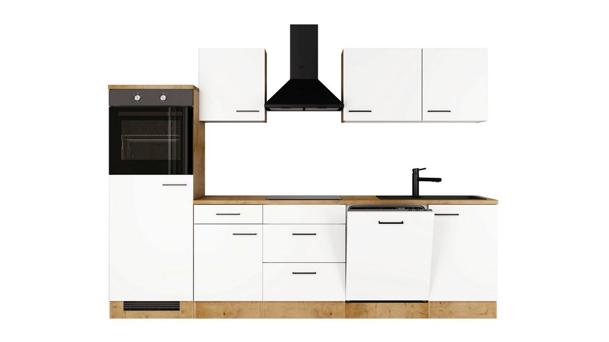 Küchenblock Avila m. Geräten Magnolie - Eichefarben/Magnolie, Trend, Holzwerkstoff/Metall (280cm) - FlexWell