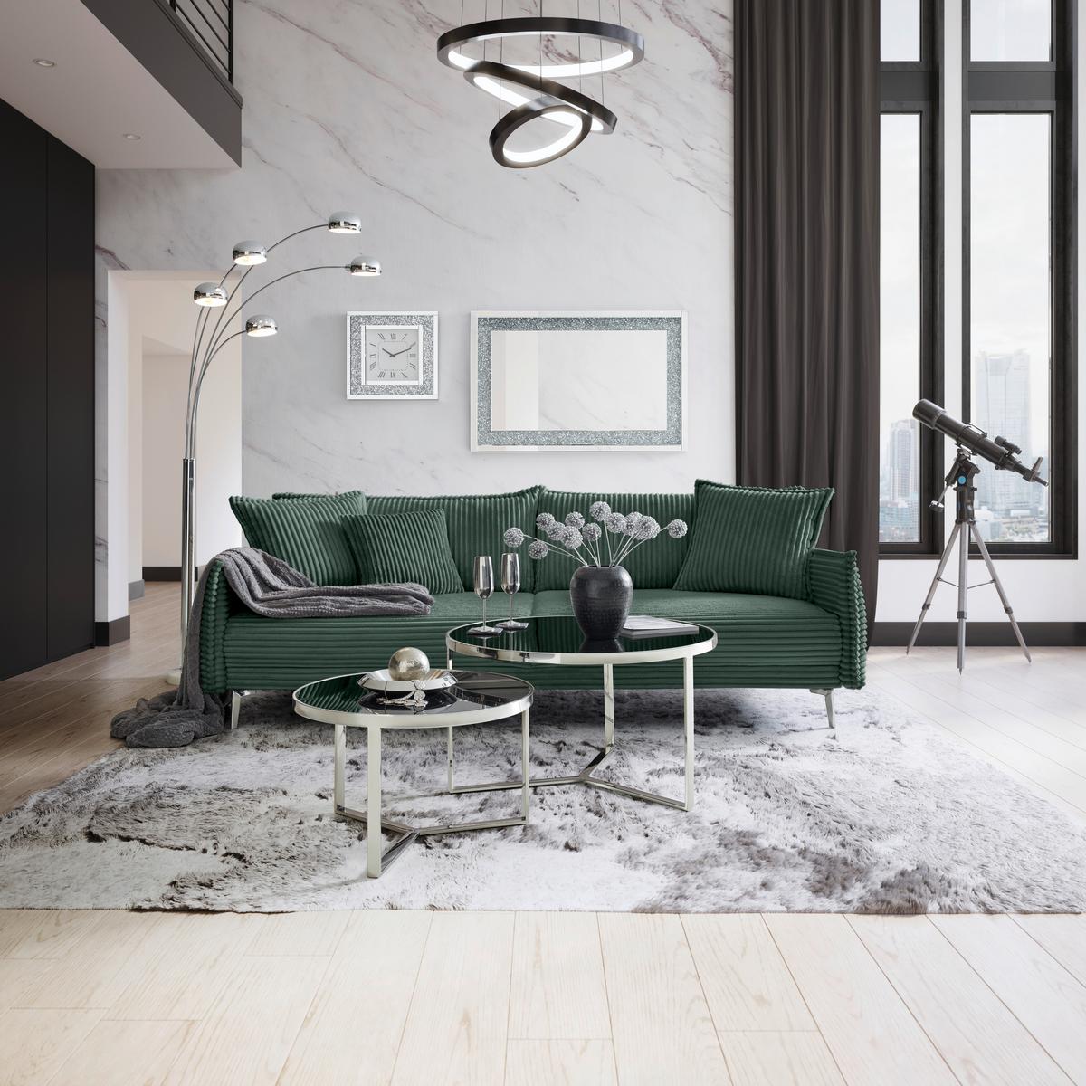 Mega Sofa Kiss - tamno zelena/boje kroma, Moderno, metal (241/90/117cm) - Mömax