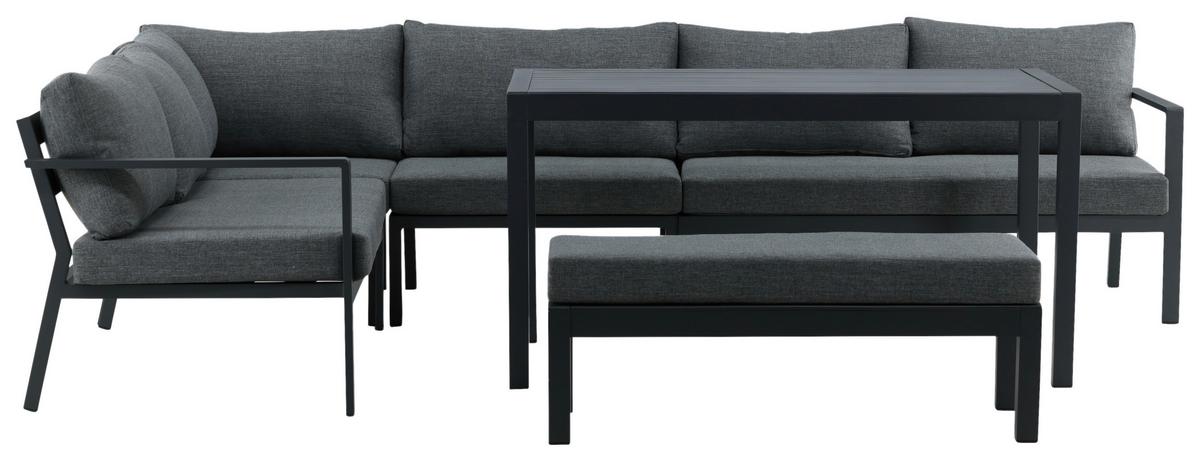 DINING-LOUNGESET RAMOS - Schwarz/Grau, KONVENTIONELL, Textil/Metall (294/210cm) - Gardenson