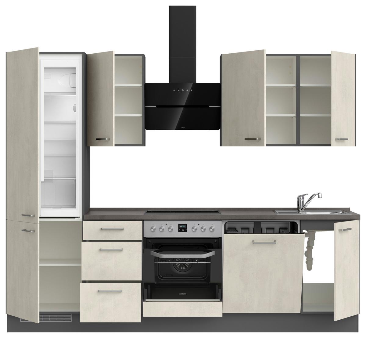 Küchenblock Riva High m. Geräten Weiß - Schieferfarben/Edelstahlfarben, MODERN, Holzwerkstoff/Metall (270cm) - Nobilia