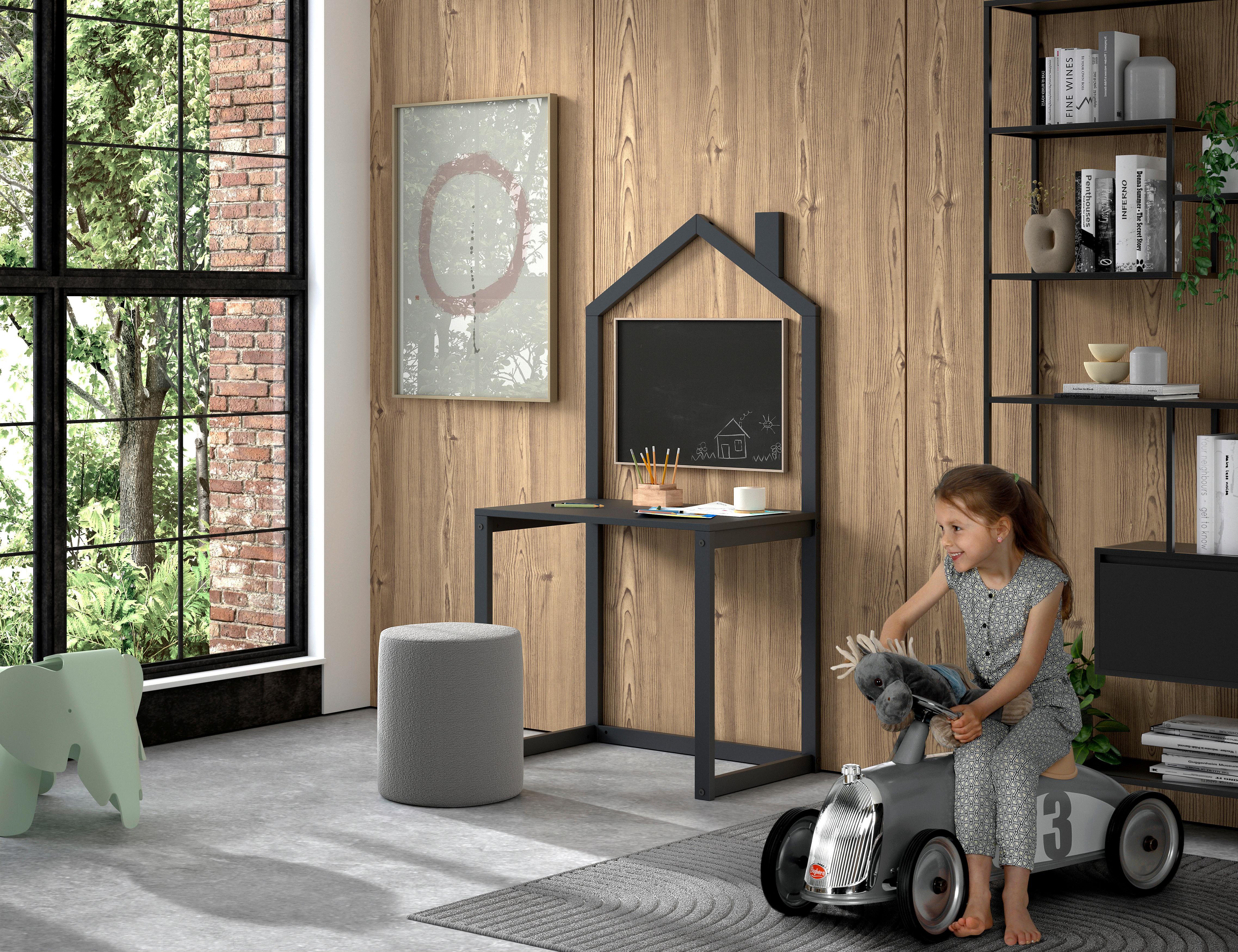 Kinderscreibtisch DALLAS Anthrazit in Echtholz Kiefer - Anthrazit, MODERN, Holz (100/151,1/50cm) - Vipack