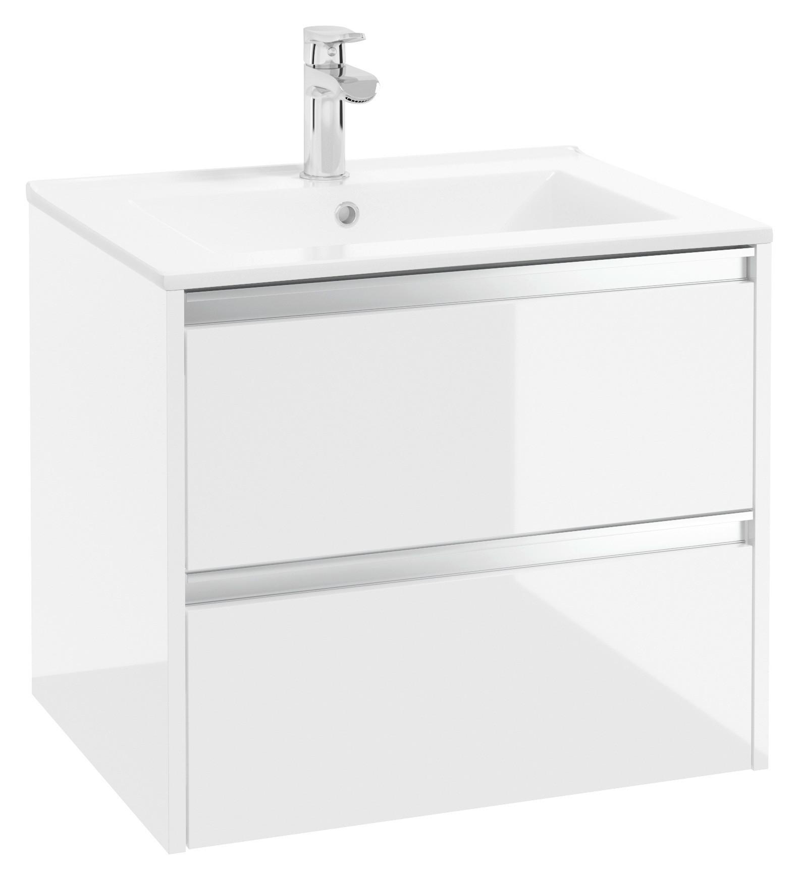 SZAFKA Z UMYWALKĄ NENA BIAŁY 60 CM - biały/kolor aluminiowy, Basics, materiał drewnopochodny/metal (60cm) - MID.YOU