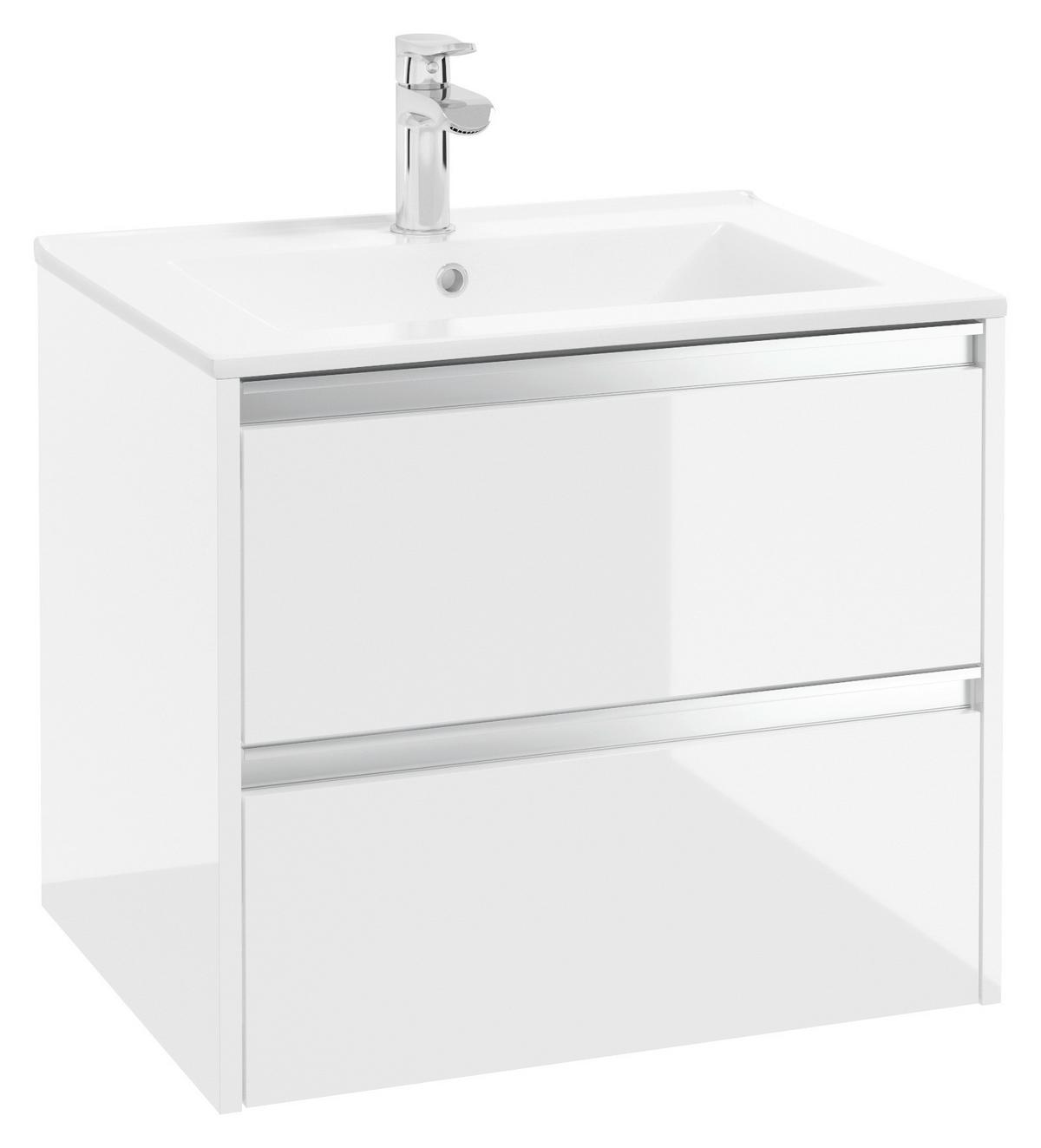 SZAFKA Z UMYWALKĄ NENA BIAŁY 60 CM - biały/kolor aluminiowy, Basics, materiał drewnopochodny/metal (60cm) - MID.YOU