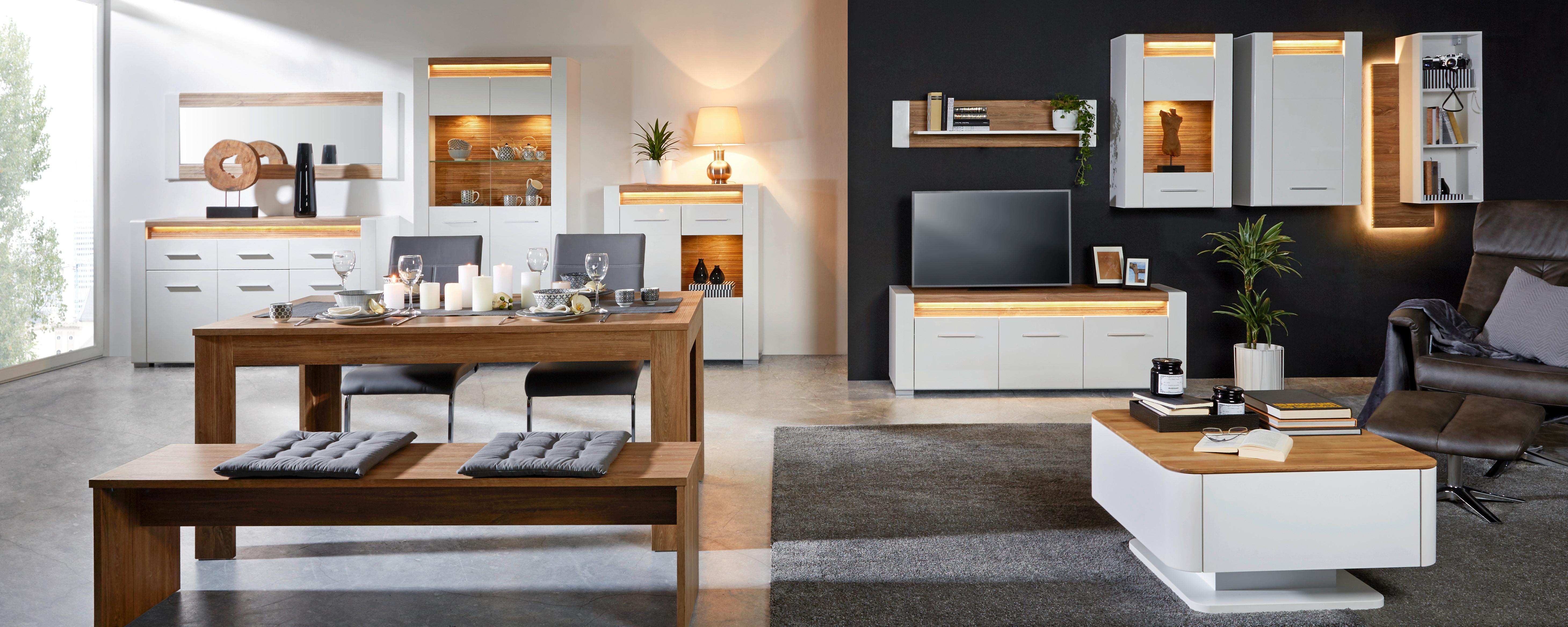 MEDIABÄNK LEONARDO - vit/kromfärg, Modern, metall/trämaterial (160/56/45cm) - Mömax