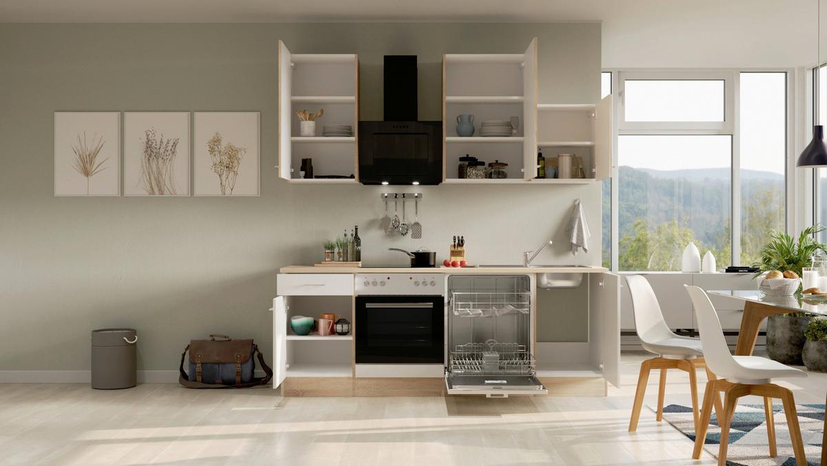 Kuhinjski Blok Z Aparati Samoa, Bela, Barva Hrasta - bela/barve aluminija, Moderno, umetna masa/leseni material (220cm) - FlexWell