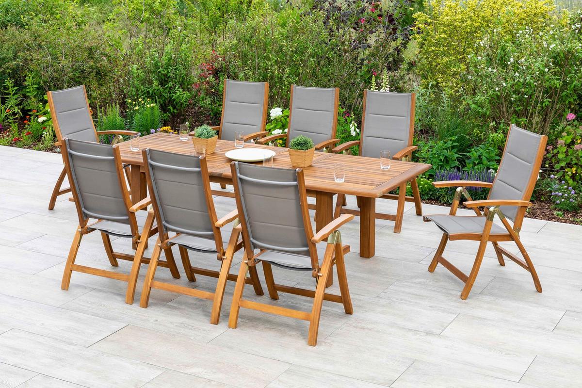 Gartengarnitur Acapulco 9tlg. Akazie/Textil - Naturfarben/Grau, ROMANTIK / LANDHAUS, Holz/Textil - Gardenson