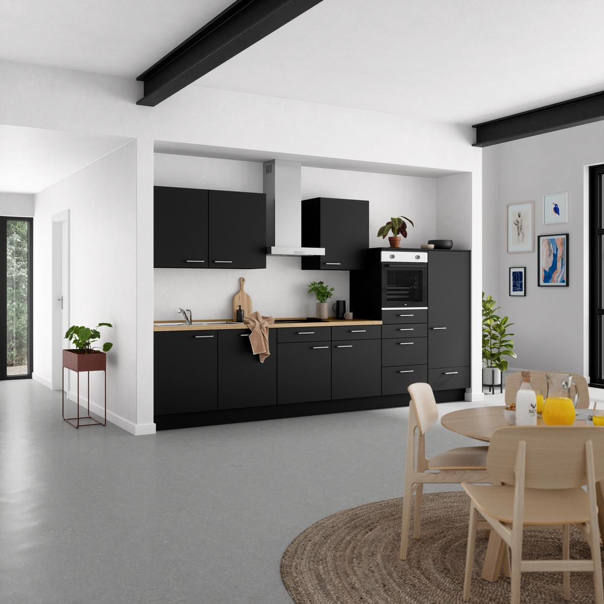 Küchenblock Touch Low m. Geräten Schwarz - Edelstahlfarben/Eichefarben, MODERN, Holzwerkstoff/Metall (360cm) - Nobilia
